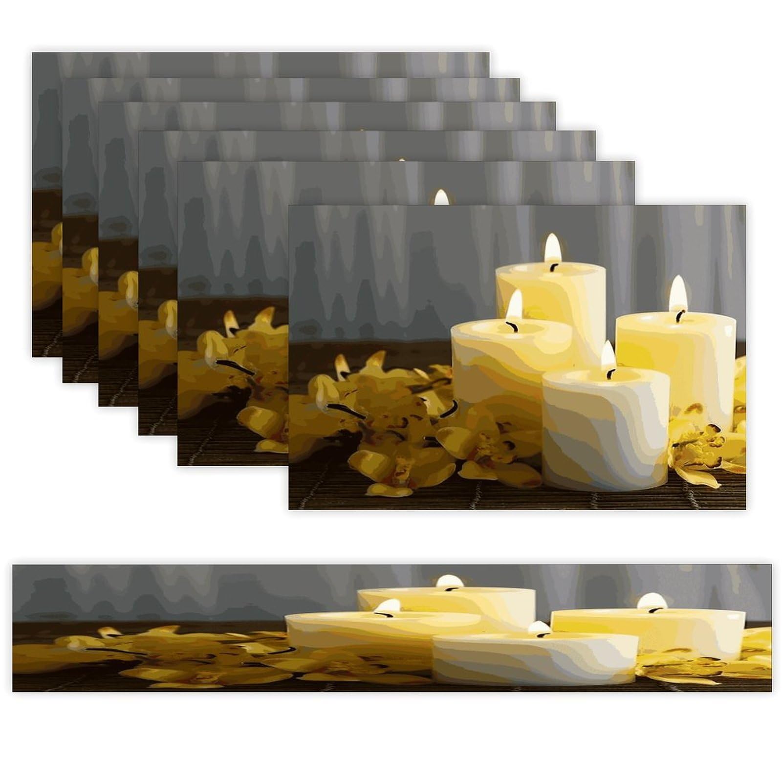 Yellow Butterfly with White Candles Table Runner and Placemats Set of 6 Wipe Clean Heat Resistant Table Mat with Table Runner Decorations Flax Linen Place Mat Set for Home Kitchen Party Supplies