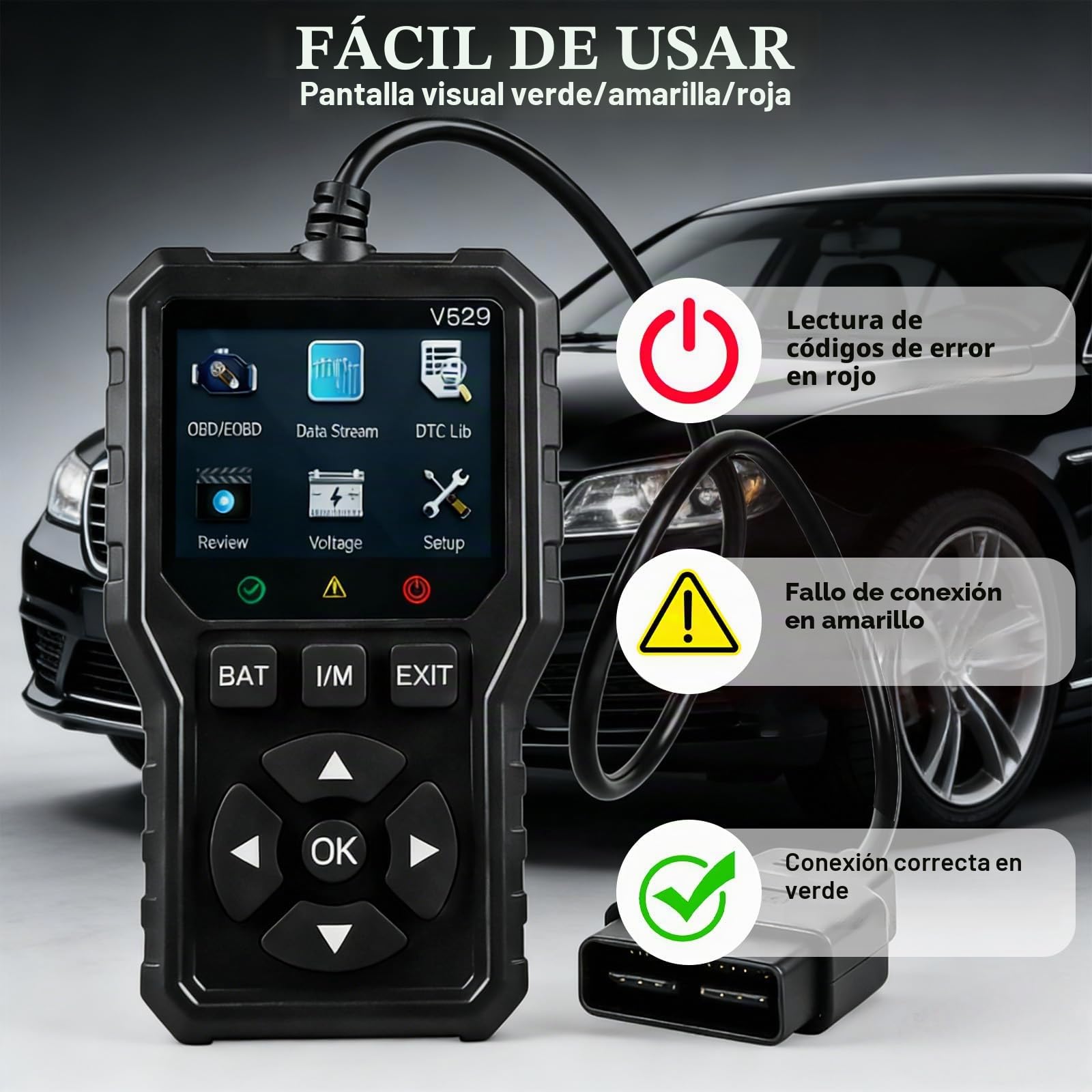 Dispositivo de diagnóstico OBD2, lector de coche, escáner de coche con pantalla y 10 idiomas, funciones OBDII completas para todos los vehículos a partir de 2002, herramienta de diagnóstico EOBD