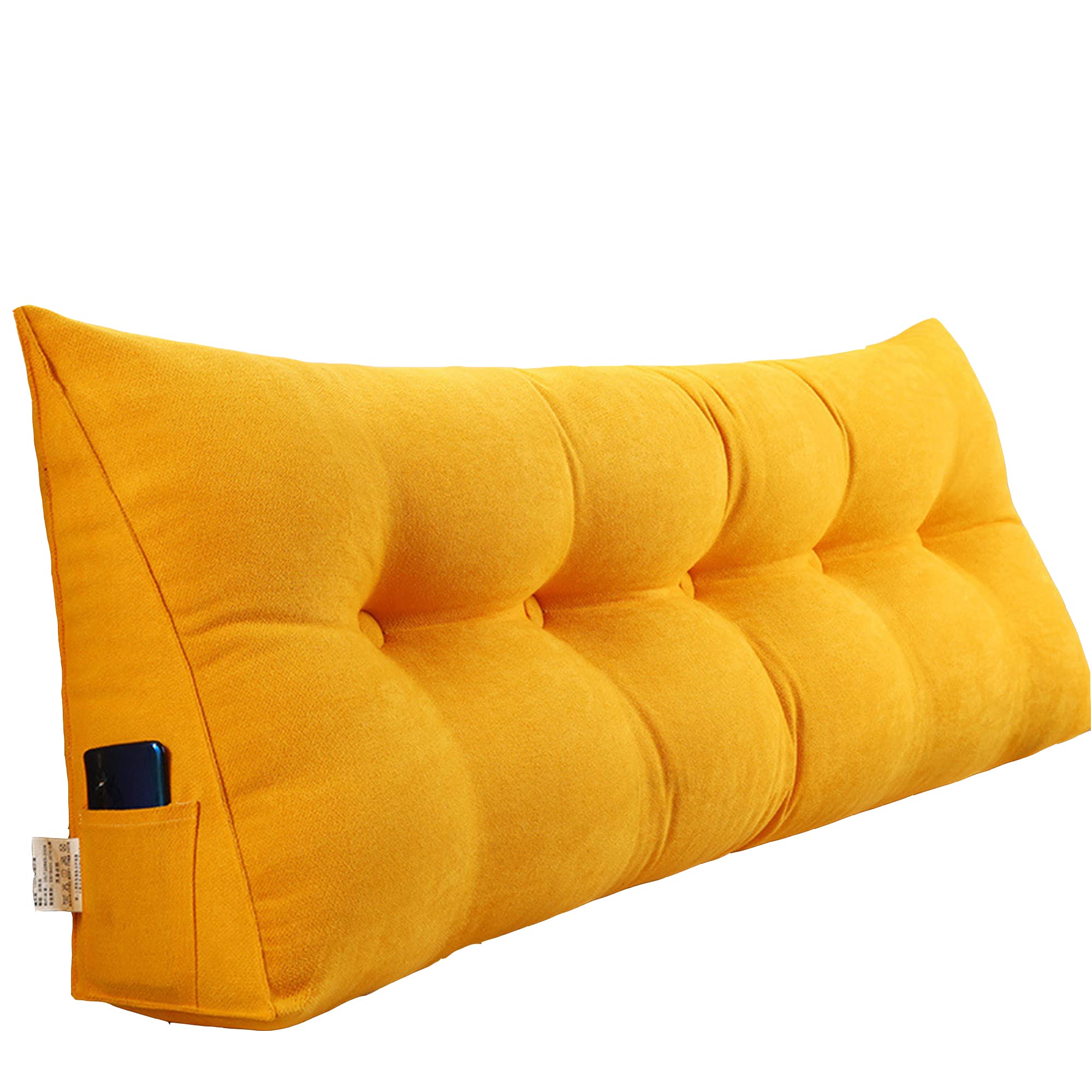 Raktov Yellow Backrest Cushion Triangular Headboard Pillow, Large Double Reading Pillow For Daybed Bed, Wedge Daybed Cushion Bolster Pillow With Removable Cover,180X50x20cm,