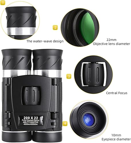 Miniatura 3 de Prismáticos de alta potencia de 22 x 40, prismáticos ligeros y portátiles, binoculares ajustables de gran visión, prismáticos duraderos para
