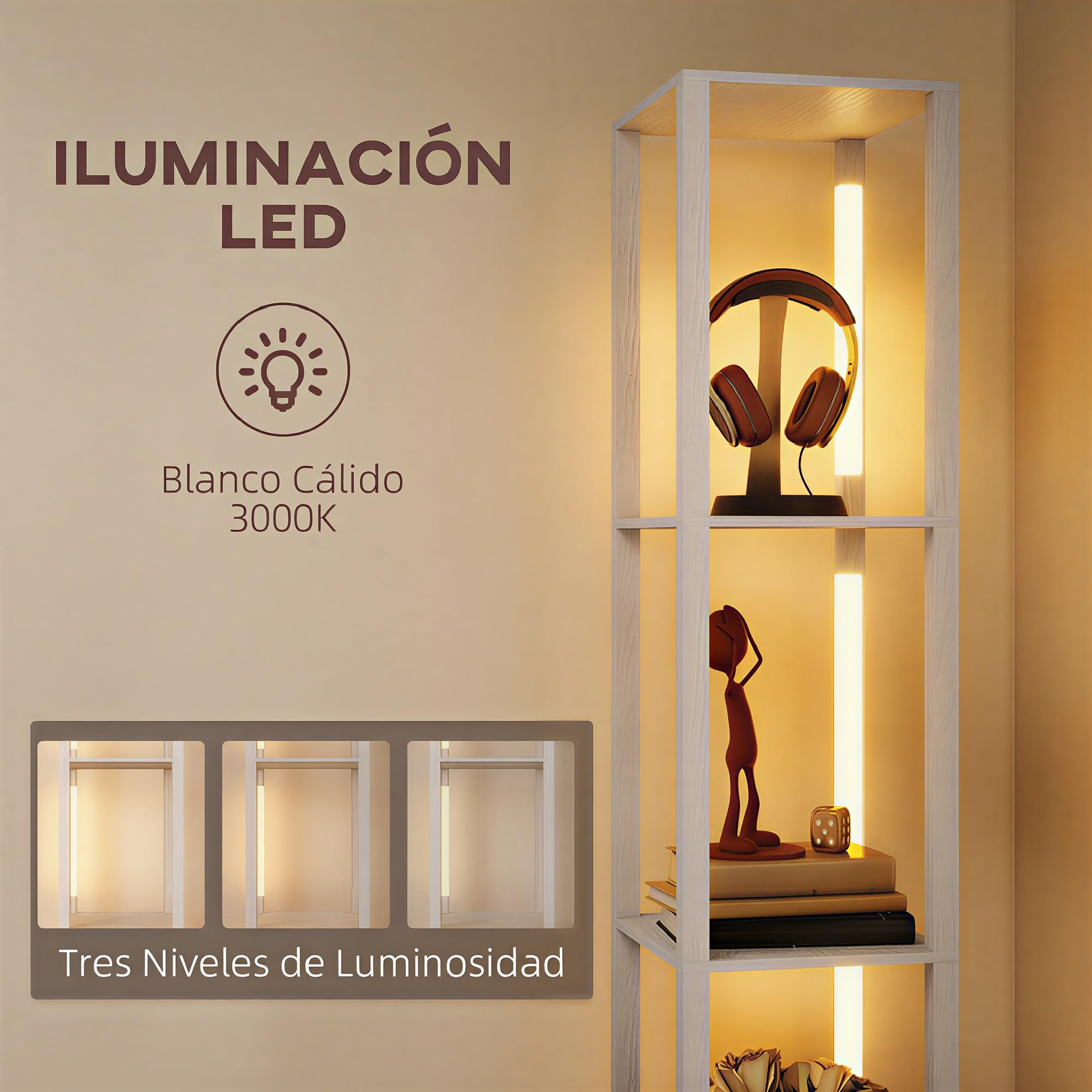 HOMCOM Lámpara de Pie Moderna 169 cm con Estantes Abiertos Lámpara de Pie para Salón con Interruptor de Pie y Cajón de Tela para Dormitorio Oficina Sala de Estar Blanco