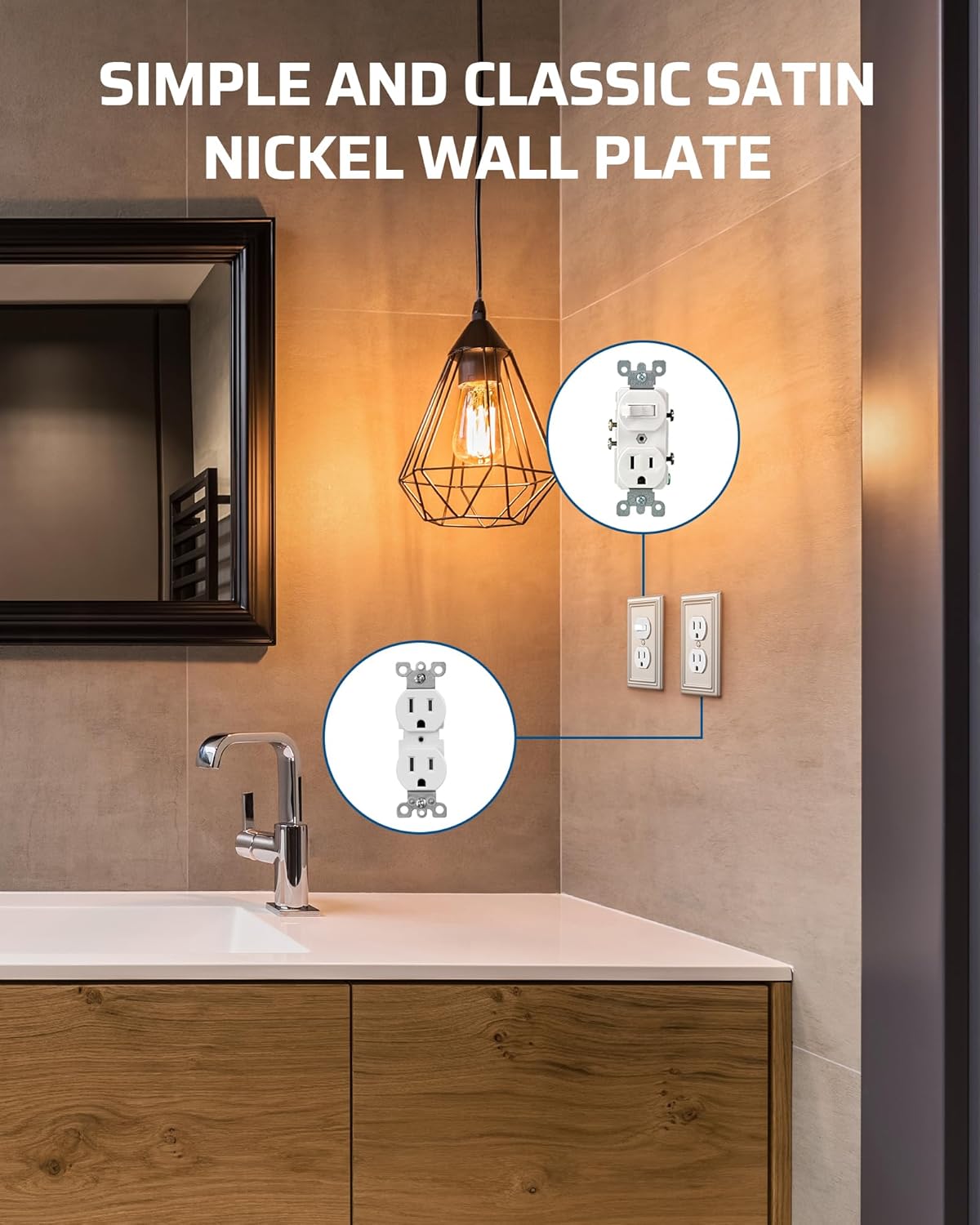 DEWENWILS Metal Wall Plate, Decorative Light Switch Cover Brushed Nickel for Receptacle, 8-Pack