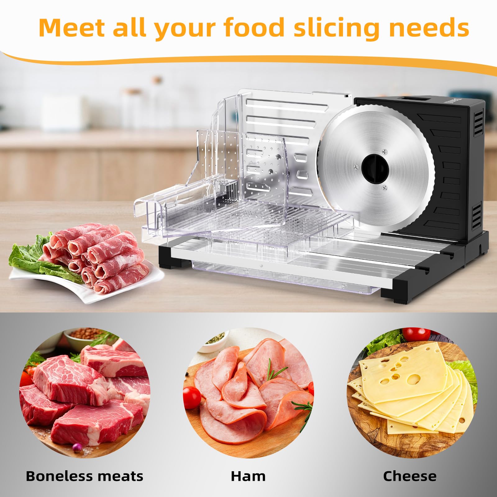 Allesschneider für Brot, Aufschnitt oder Käse,Brotschneidemaschine,einstellbar 0-18mm,platzsparend klappbar,BPA frei,mit Sicherheitsschalter,160 Watt