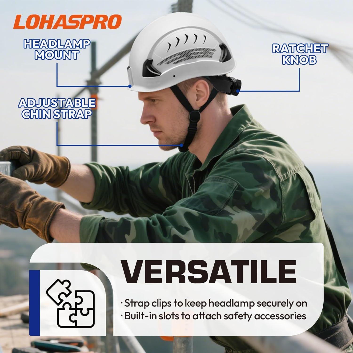 LOHASPRO Type 2 Hard Hats Safety Helmet OSHA ANSI Z89.1 Approved Hardhat Arborist Tree Rescue Construction Work Helmet Casco De Construccion (White)