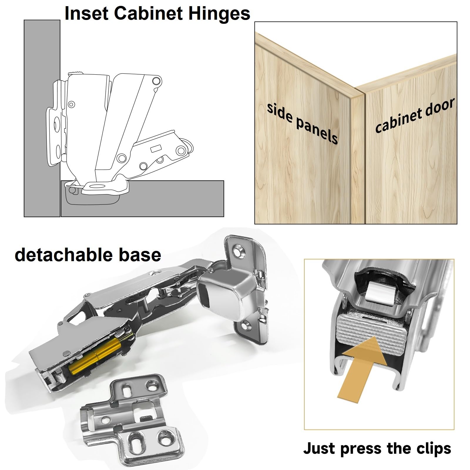 AOLISHENG 175 Degree Inset Cabinet Hinges Soft Close, 35mm Kitchen Cupboard Door Hinges, 1 Pair, Silver, 175°/Inset (1 Pair) - Image 2