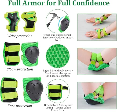 Miniatura 2 de KAMUGO Casco ajustable para niños, con equipo de protección deportiva, rodilleras, coderas, muñequeras para niños de 2 a 8 años de edad, para