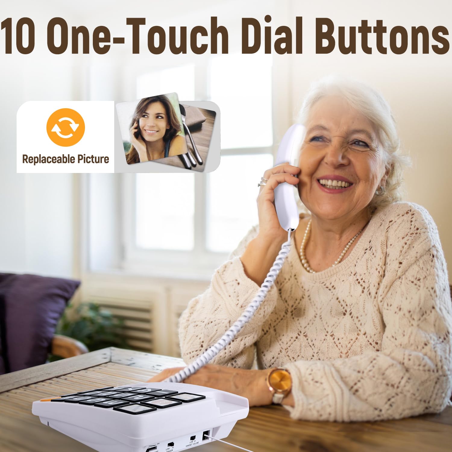 Telefono con pulsante grande per anziani, telefoni fissi con filo per anziani con 2 pulsanti di composizione one-touch, telefono fisso con pulsante di emergenza SOS/suoneria forte - bianco