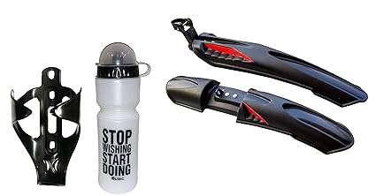 ABC Bicycle Front & Rear Mudguard Dual Tone and Iron Clamp + 1 Bottle & Stand