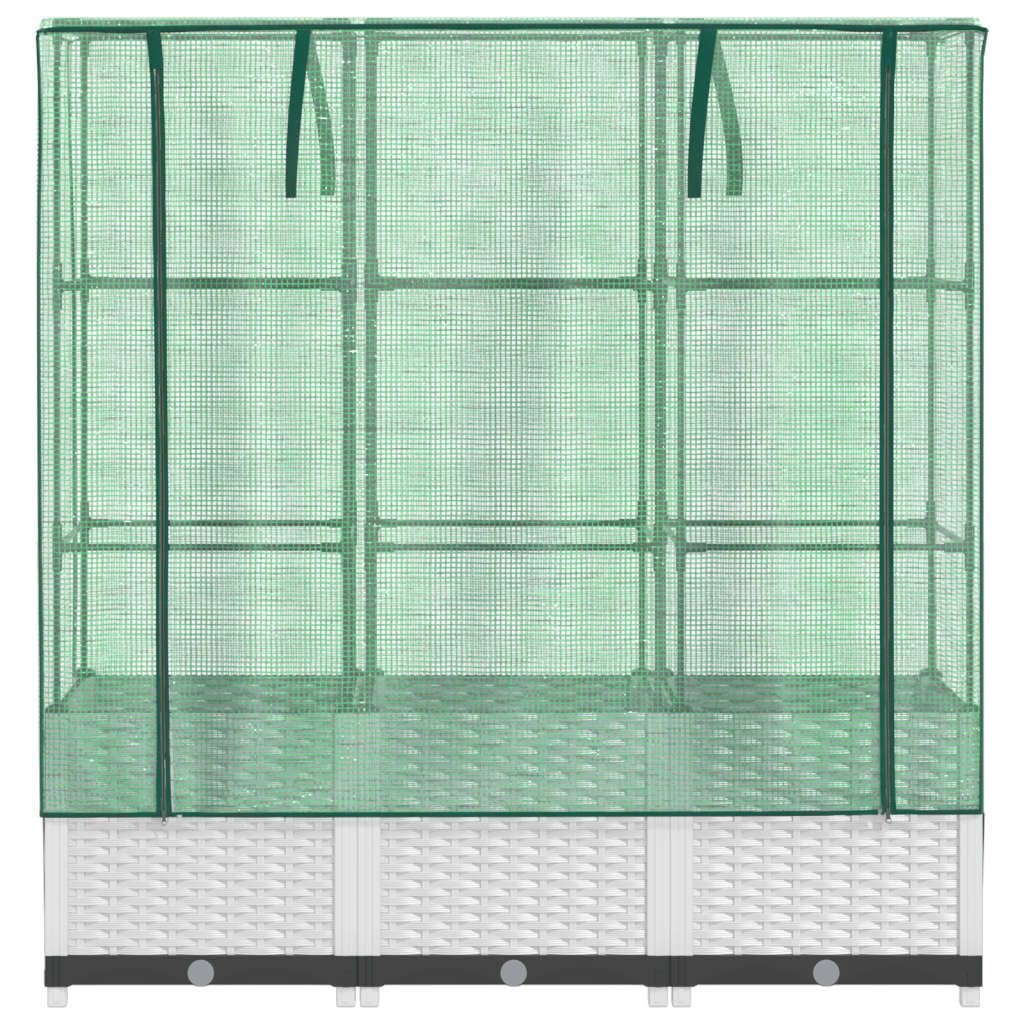 Homgoday Hochbeet mit Gewächshaus-Aufsatz Pflanzkasten Gemüsebeet Blumenbeet Blumenkasten Gartenbeet Pflanzbeet Frühbeet für Balkon Garten Terrasse Rattan-Optik 120x40x138 cm Weiß