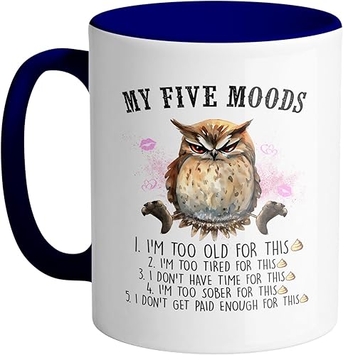 TeesAndTankYou My Five Moods - Taza de café (11 onzas), color azul marino