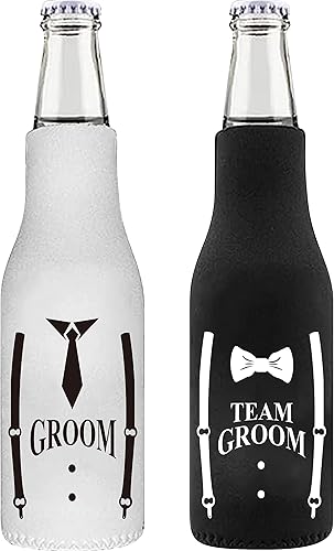 Miniatura 2 de LADY & HOME - Juego de 7 enfriadores de botellas para despedida de soltero, funda para botella de cerveza para novio y padrino, soporte para latas