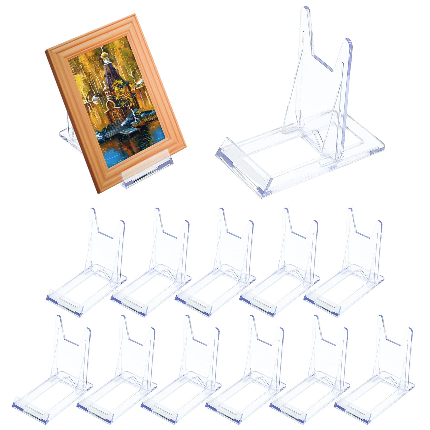 MABAHON 12Pcs Acrylic Plate Stands,Clear Display Stand Adjustable Clear Acrylic Plastic Display Stands Easel Multifunctional Display Holder for Photos Place Cards