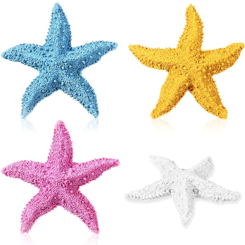 Enfeites para Aquário em Formato de Estrela-do-Mar de Resina Frienda, Coloridos, Pacote com 4