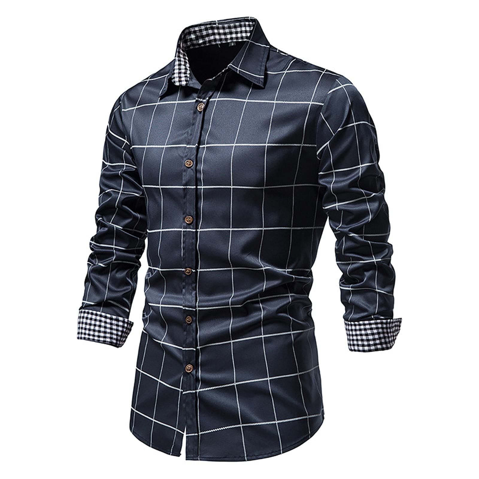 Men's Dress Shirts Long Sleeve Business Regular Fit Wedding Work Shirt S-6xl Plaid Button Down Shirts Slim Fit Short Sleeve Lapel Plaid Print Autumn and Winter Blouses Business Gym T Shirts Men O