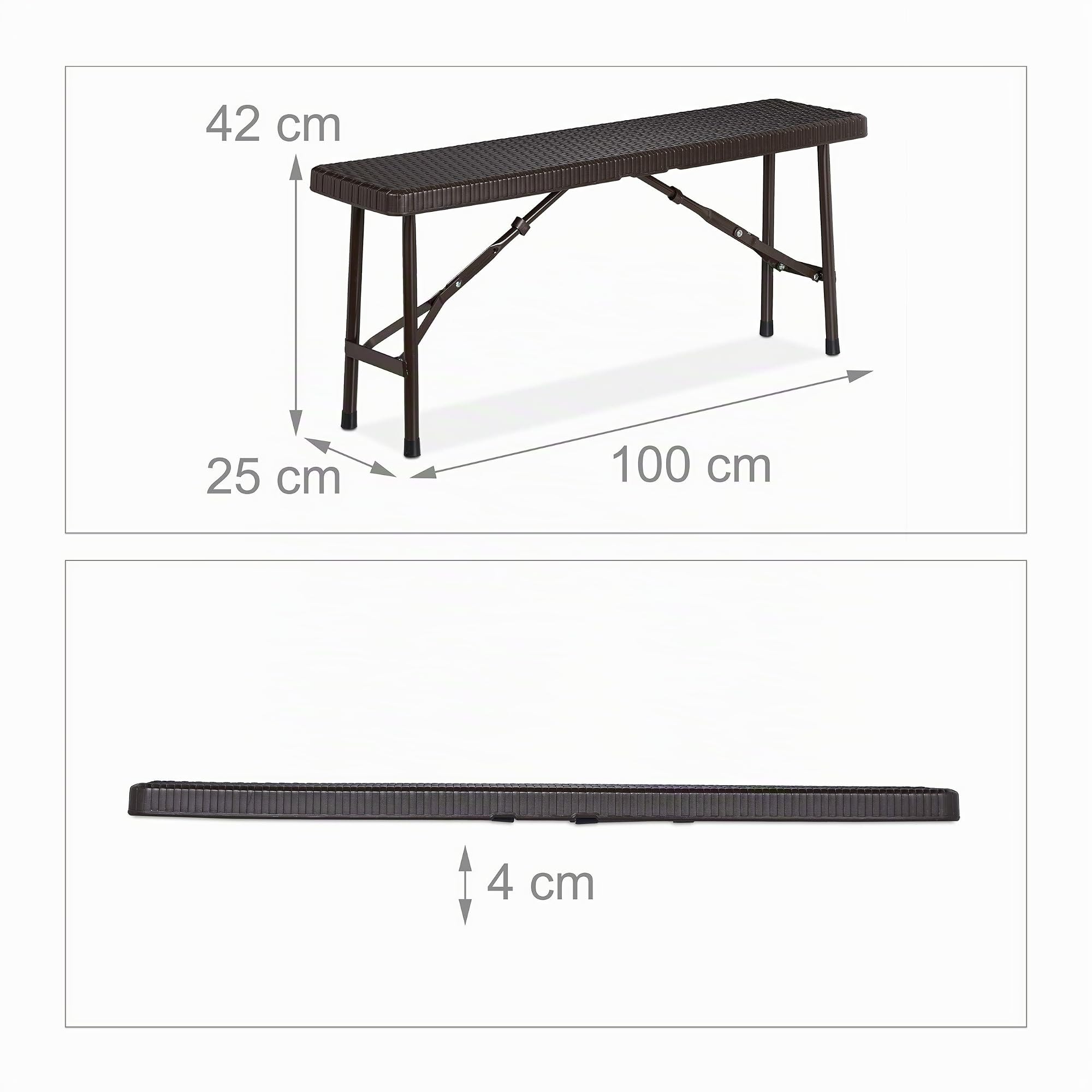Relaxdays Panchina Pieghevole, Set da 2 Panche da Birreria, Terrazza e Giardino, Plastica, HxLxP 42x100x25 cm, Marrone