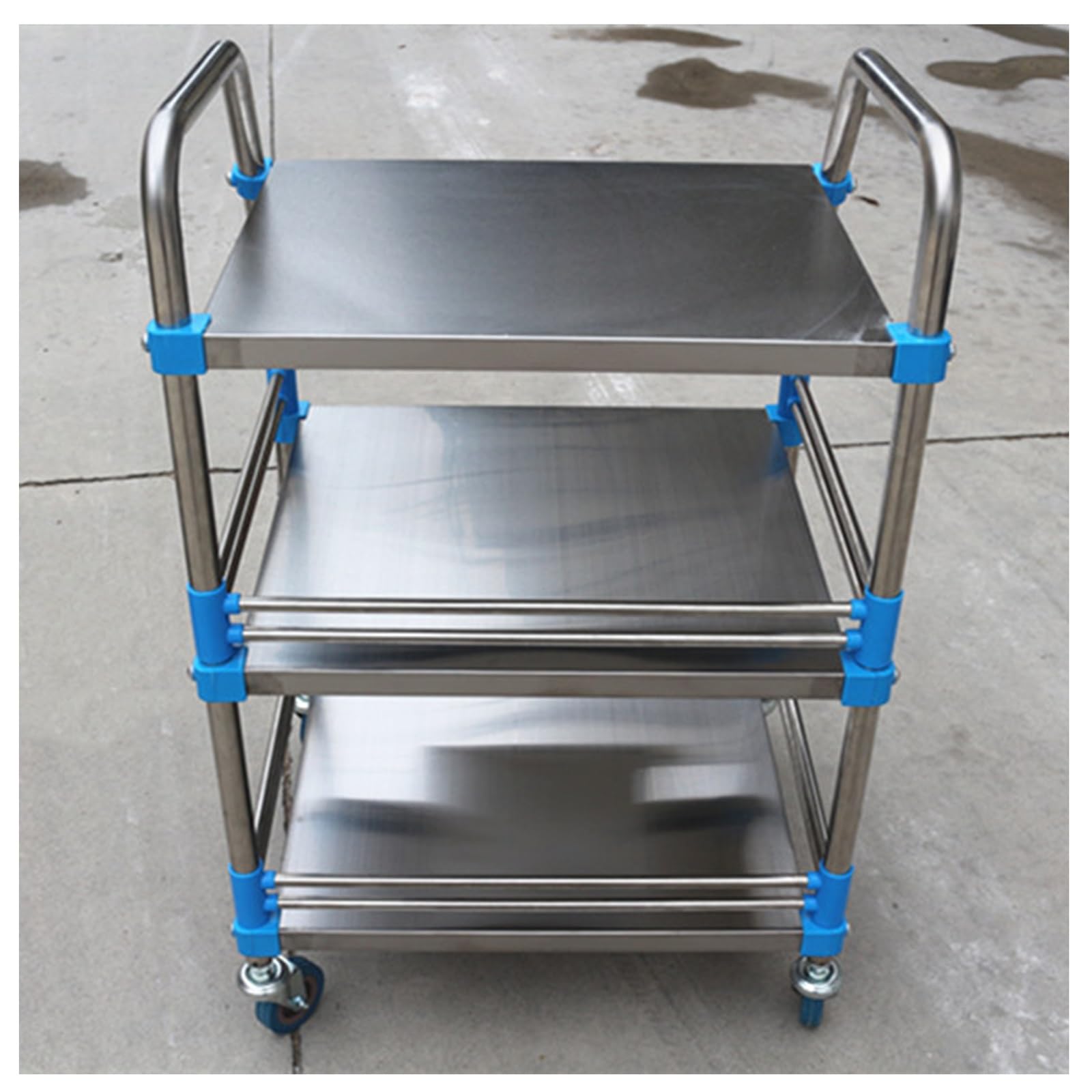 3 Tier Stainless Steel Beauty Trolley with 2 Brake Wheels Rolling Trolley 2 Tier and 3 Tier with Raised Enclosure with Drawer Assembly Required