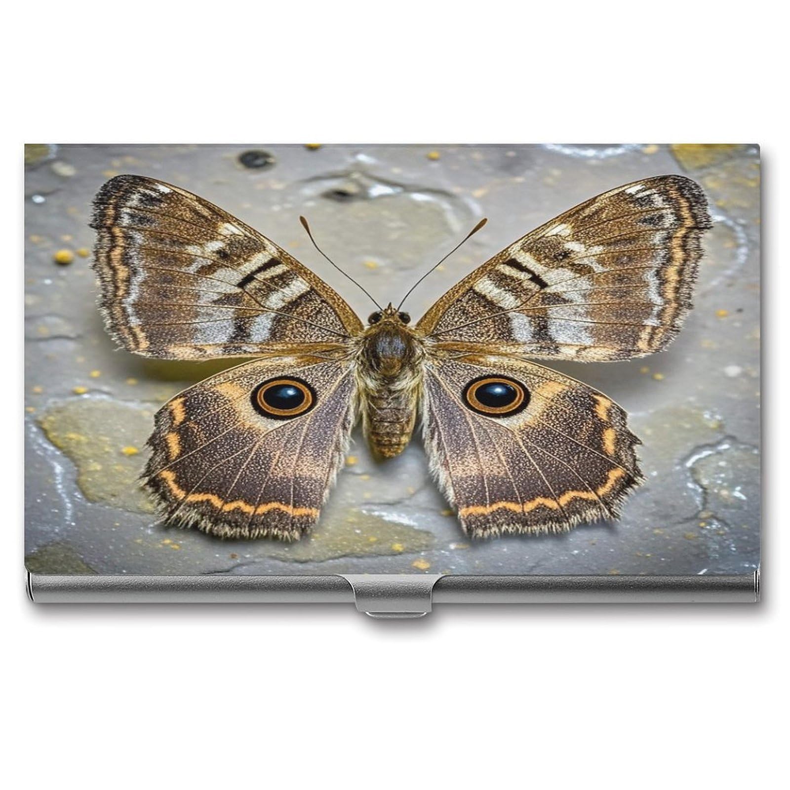 FekiLoot Moth Business Card Holder Aluminum Alloy Business Card Case Convenient to Carry Business Card Dispenser for Men Women
