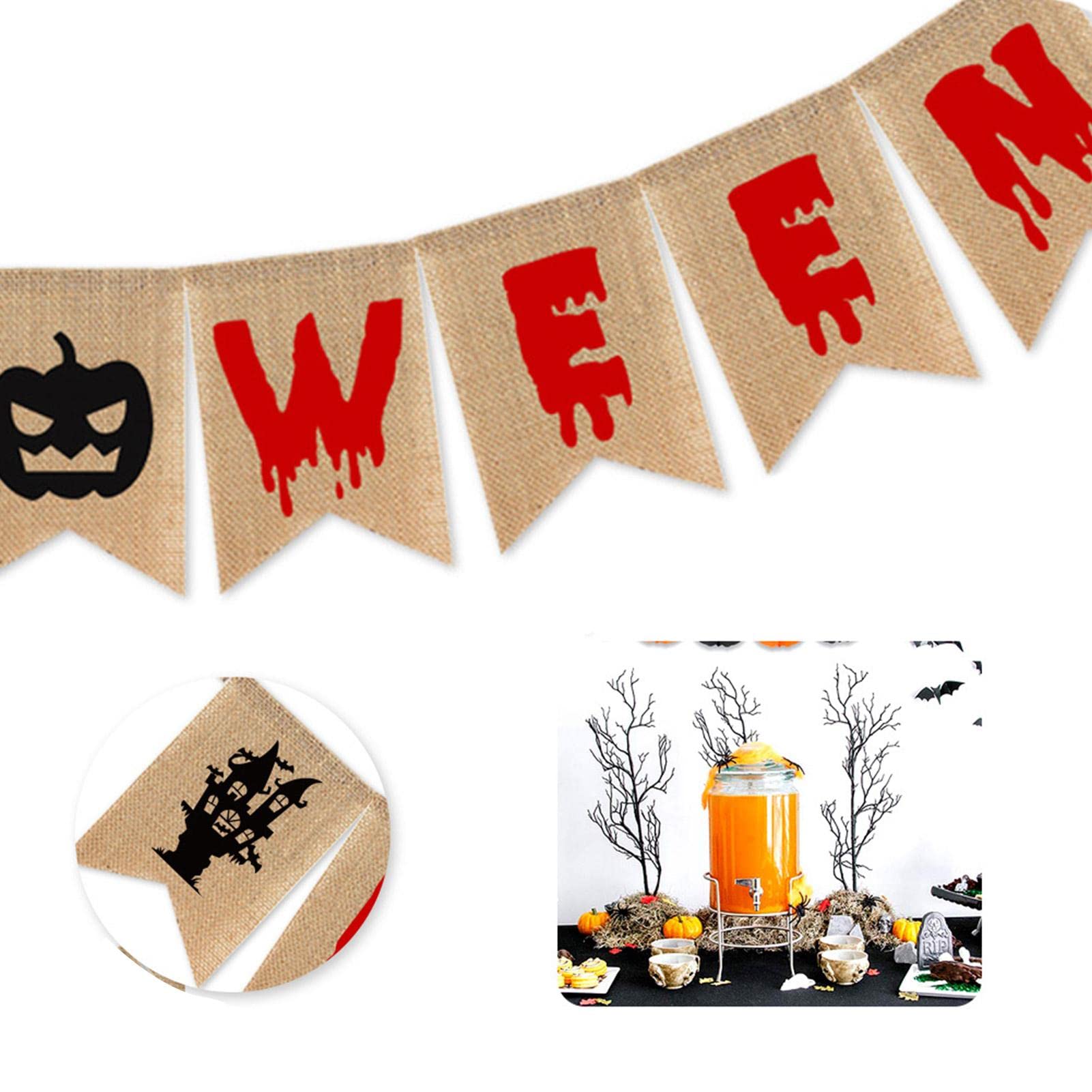 Banner di Tela di Halloween - Banner di Ghirlanda per Feste di Halloween con Strega di Zucca, Ghirlanda di striscioni rustici da Appendere per Decorazioni per Feste in Fattoria di Halloween