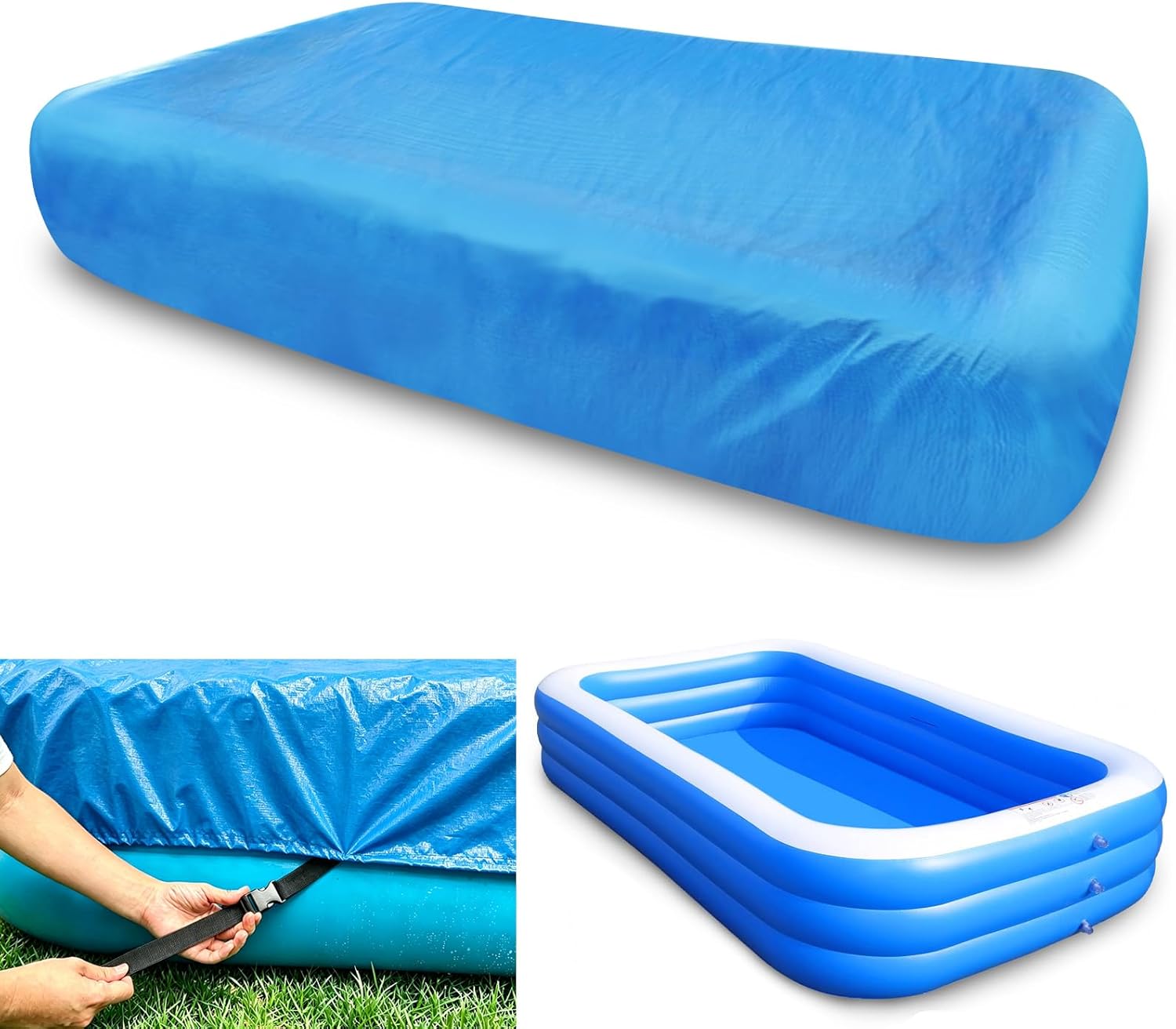130 x 84 in Rectangular Pool Cover Inflatable Swimming 11 x 7 ft Pool Cover 130 x 72 x 22 Solar Rectangle Pool Cover Dust and Rainproof Durable Built-in Elastic Band Extra Buckle