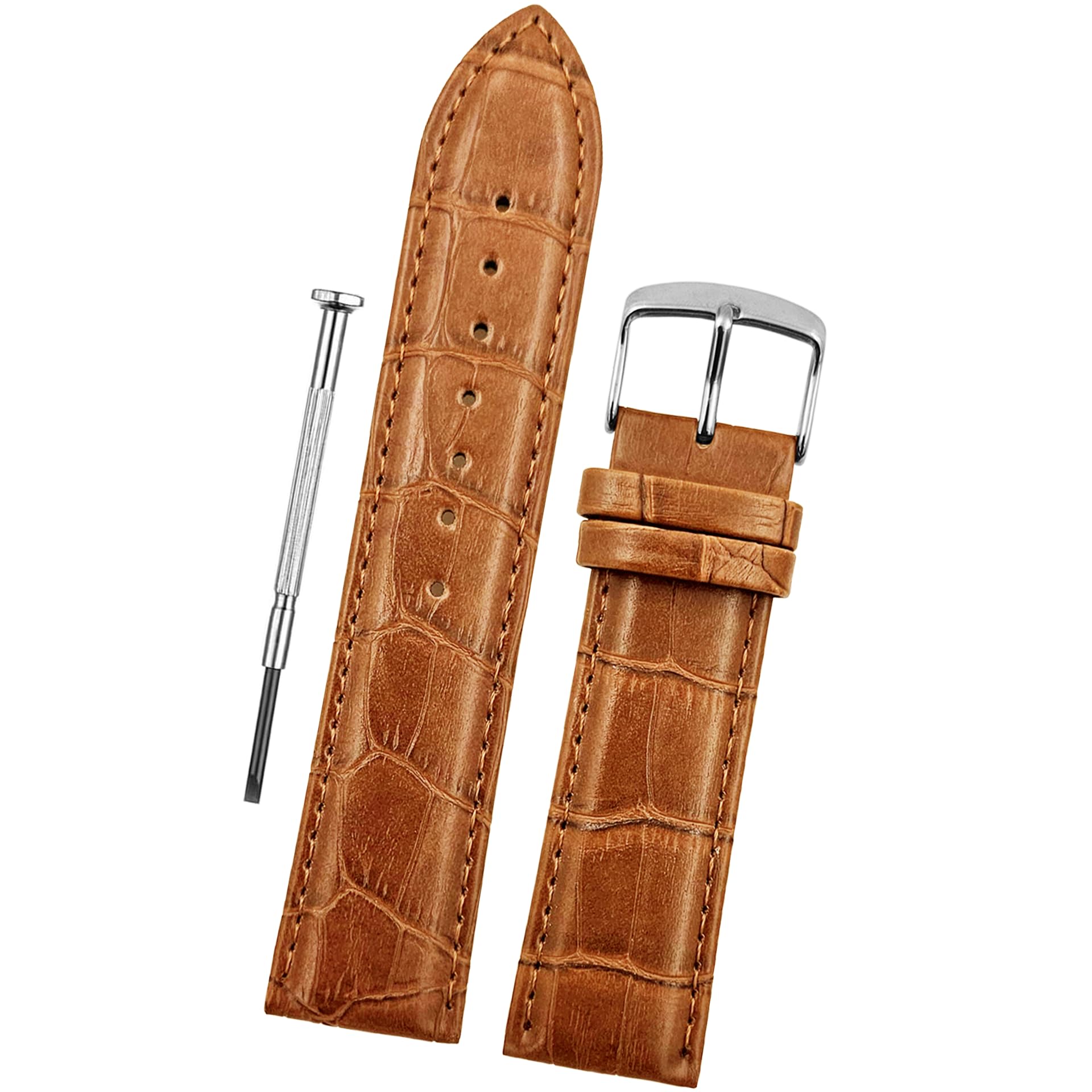 DBLACK ''HIKRO'' Leather Watch Strap, Bamboo Design Full Padded Watch Belt // For 18mm, 20mm, 22mm, 24mm, or 26mm Watch Band (Choose Your Size & Color)