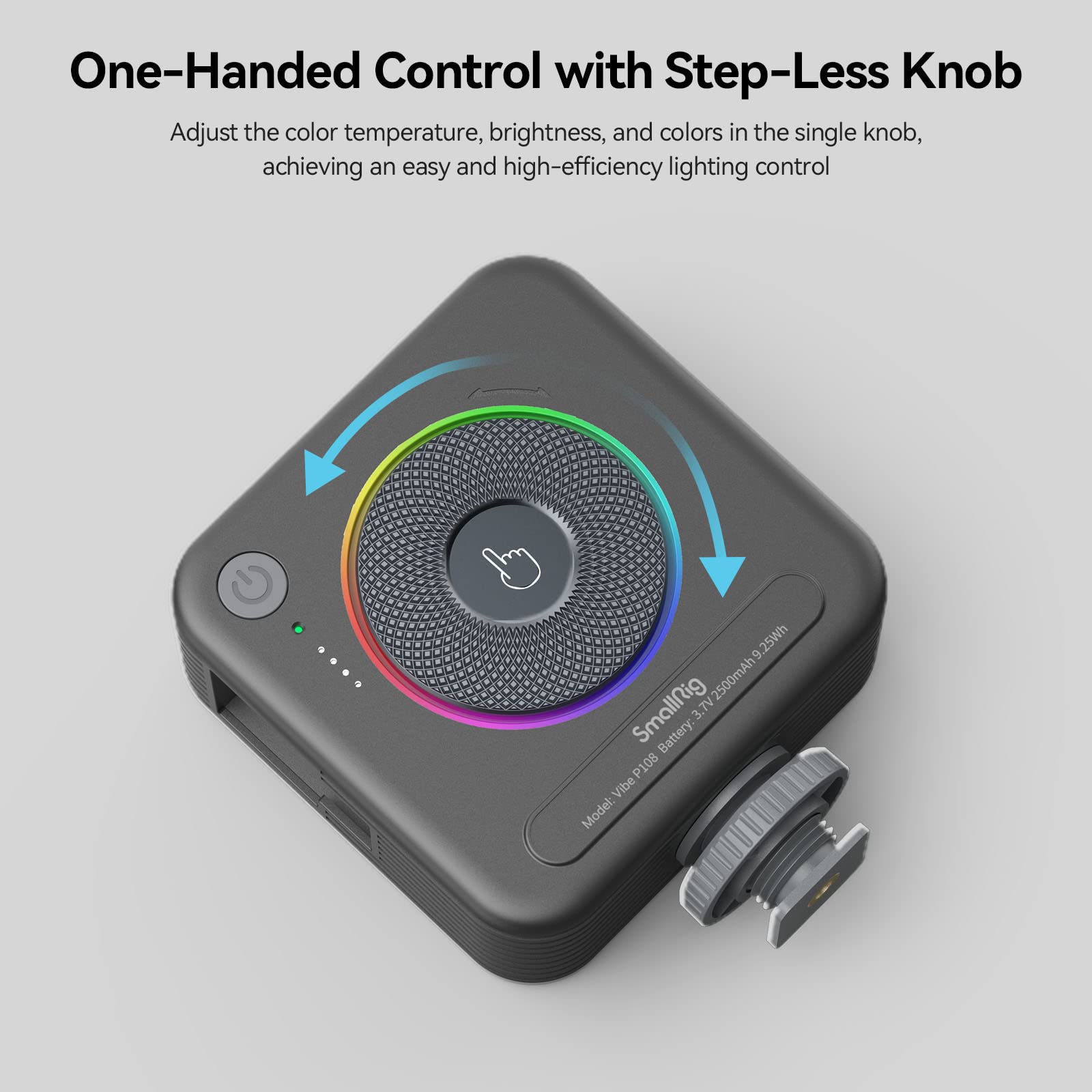 Oświetlenie wideo SMALLRIG RGB z wbudowaną baterią 2500 mAh, oświetlenie wideo 108 koralików z 12 efektami świetlnymi, klasyczne sterowanie gramofonem i stopką zimną, CRI 95+, 2700 K-6500 K, P108-4055