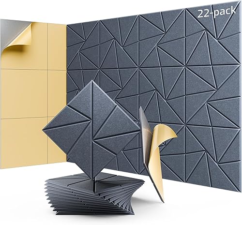 Miniatura 14 de Paquete de 12 paneles acústicos, paneles de espuma a prueba de sonido para paredes, paneles de pared autoadhesivos de alta densidad a prueba de