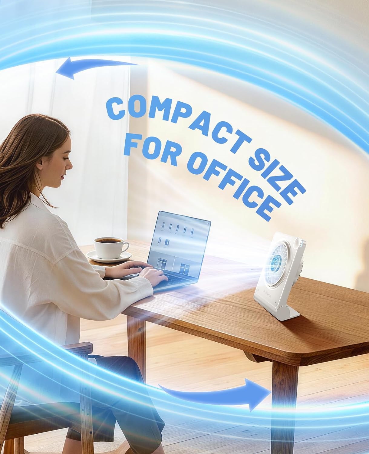 Small Desk Fan, Quiet Portable Table Fan with 100 Speeds, 12 Hrs Cooling, Strong Airflow, Digital Display, 180° Adjustable, Rechargeable Desktop Fan for Bedroom Office Cruise Travel, White
