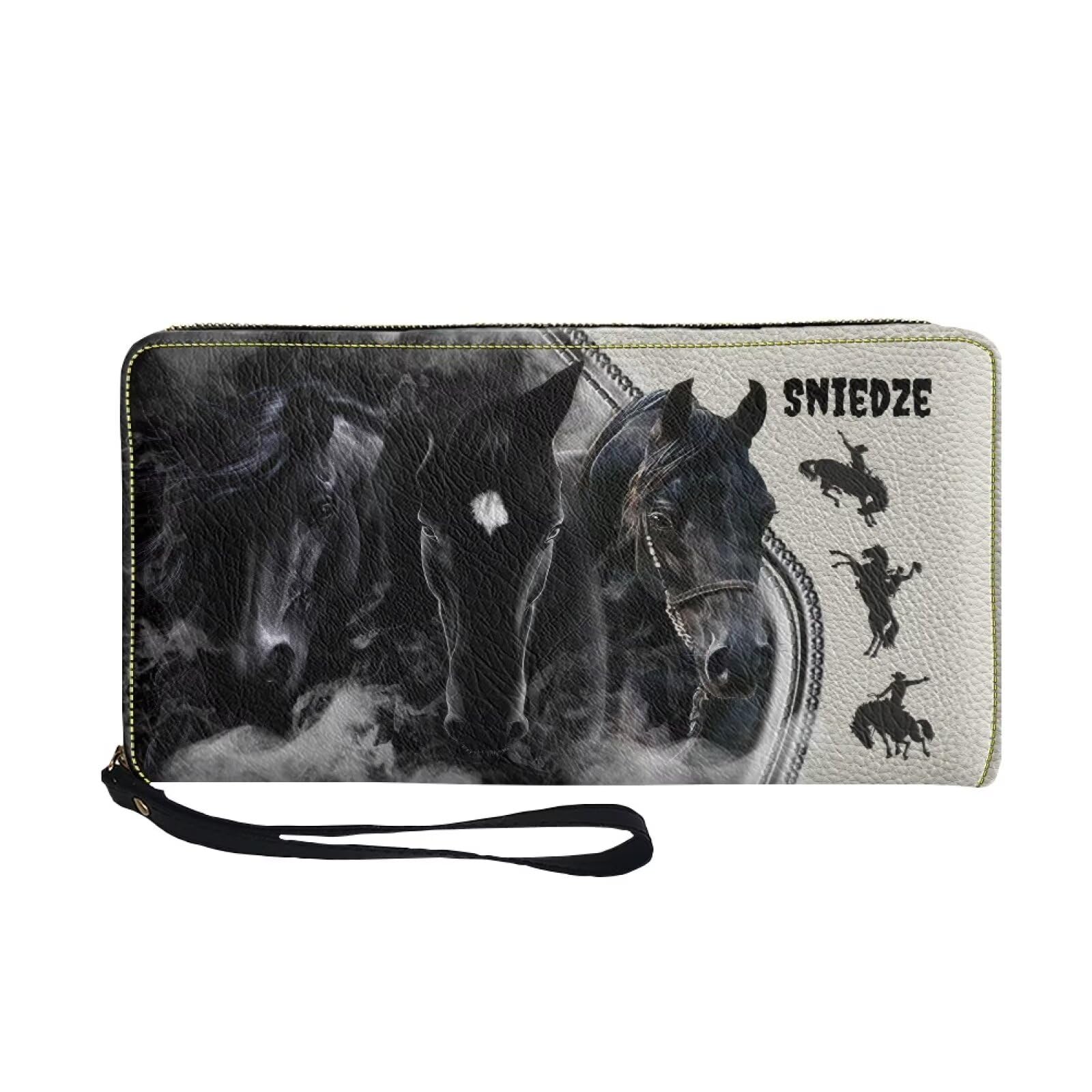 Tuoxiukan Western Horse Wallets for Women PU Leather Personalized Name Wristlet Wallets Zipper Clutch Purse for Outdoor Shopping Birthday Gifts for