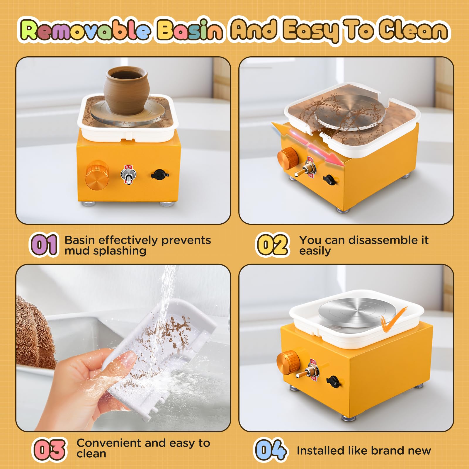 Torno de Alfarero, 2000RPM y 30W Torno Eléctrico para Alfarero con Cuenca de ABS Desmontable y Plato Giratoria de 6.5/10cm Torno de Alfarero para Niños y Adultos Herramienta de Manualidades para