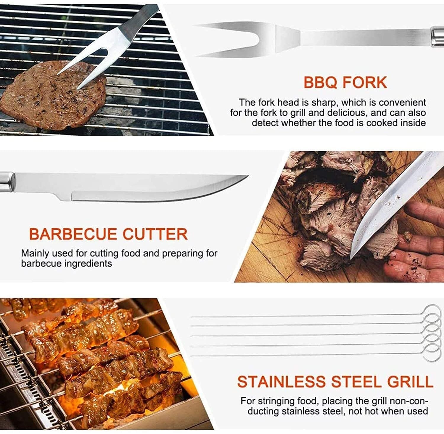 MRKU Grillbesteck-Set, Grillzubehör aus Edelstahl, 20-teiliges Outdoor-Grillset, tragbares Grillbesteck, Grillwerkzeuge in Lebensmittelqualität