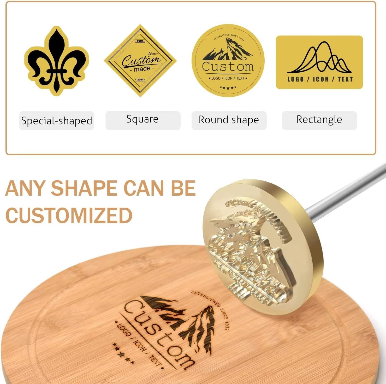Brennstempel für Holz, Personalisiert Stempel für Holz, Essen & Leder, Brotstempel für Eigenes Logo, Text & Foto, Personalisiert Brandeisen Lederwerkzeug mit Logo Name (5cm)