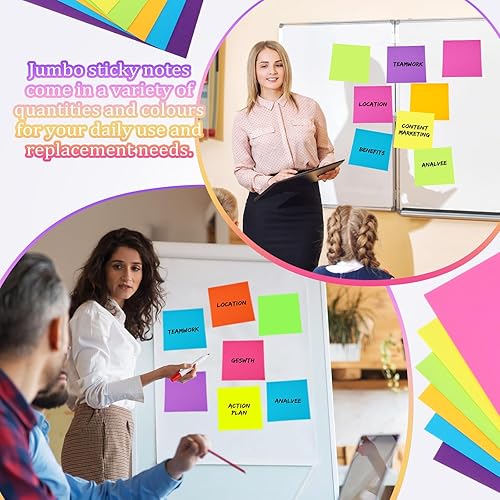 Miniatura 4 de Zubebe 12 blocs de notas adhesivas grandes de 11 x 11 pulgadas, colores brillantes gigantes, bloc de notas autoadhesivas, notas cuadradas para