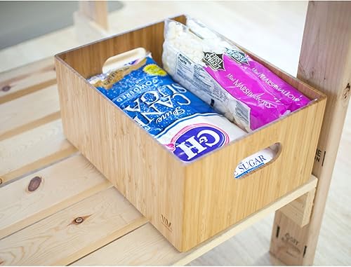 Miniatura 7 de MobileVision Caja de almacenamiento de bambú, 14 x 11 x 6.5 pulgadas, contenedor duradero con asas, apilable, para juguetes, ropa de cama, ropa de