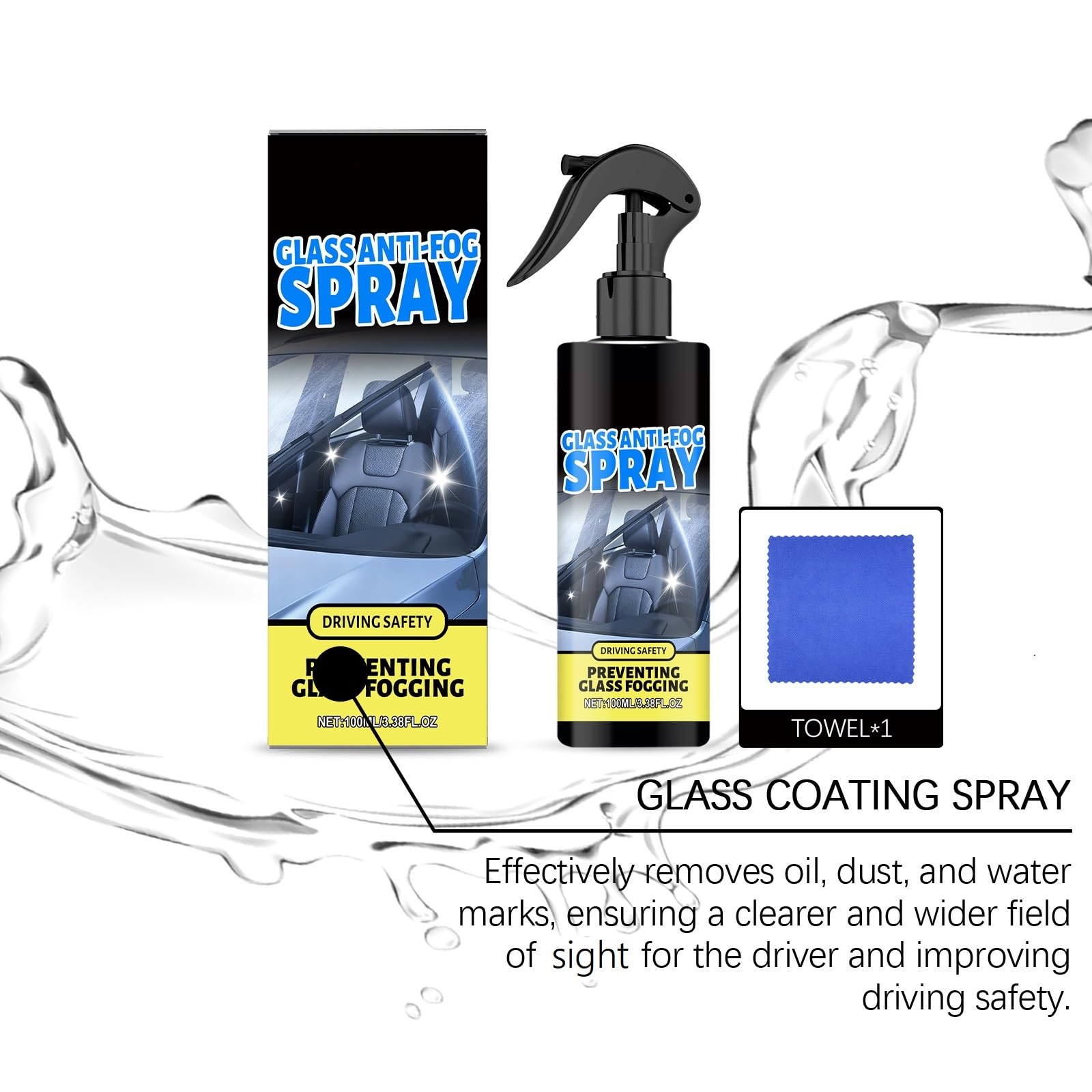 Spray przeciwmgielny do szyb samochodowych i szyb, wodoodporny spray odmgławiający dla wyraźnego widzenia, długotrwała hydrofobowa powłoka do szyb wewnętrznych/zewnętrznych, luster i (6 sztuk)