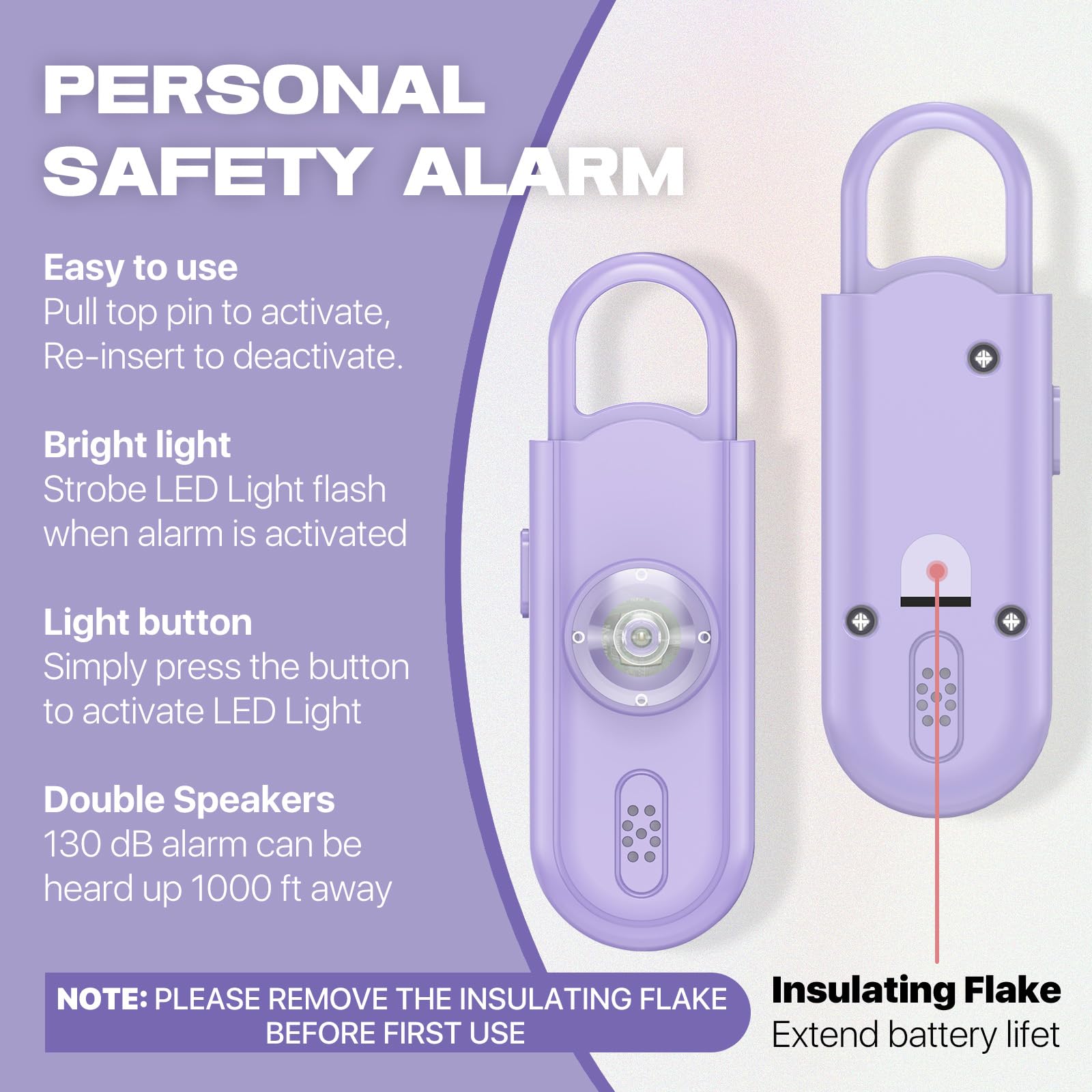 Llavero de alarma de seguridad personal para mujer, 2 unidades, sirena fuerte de 130 dB con luz estroboscópica SOS, linterna, altavoces dobles, llavero de defensa de seguridad para niñas,
