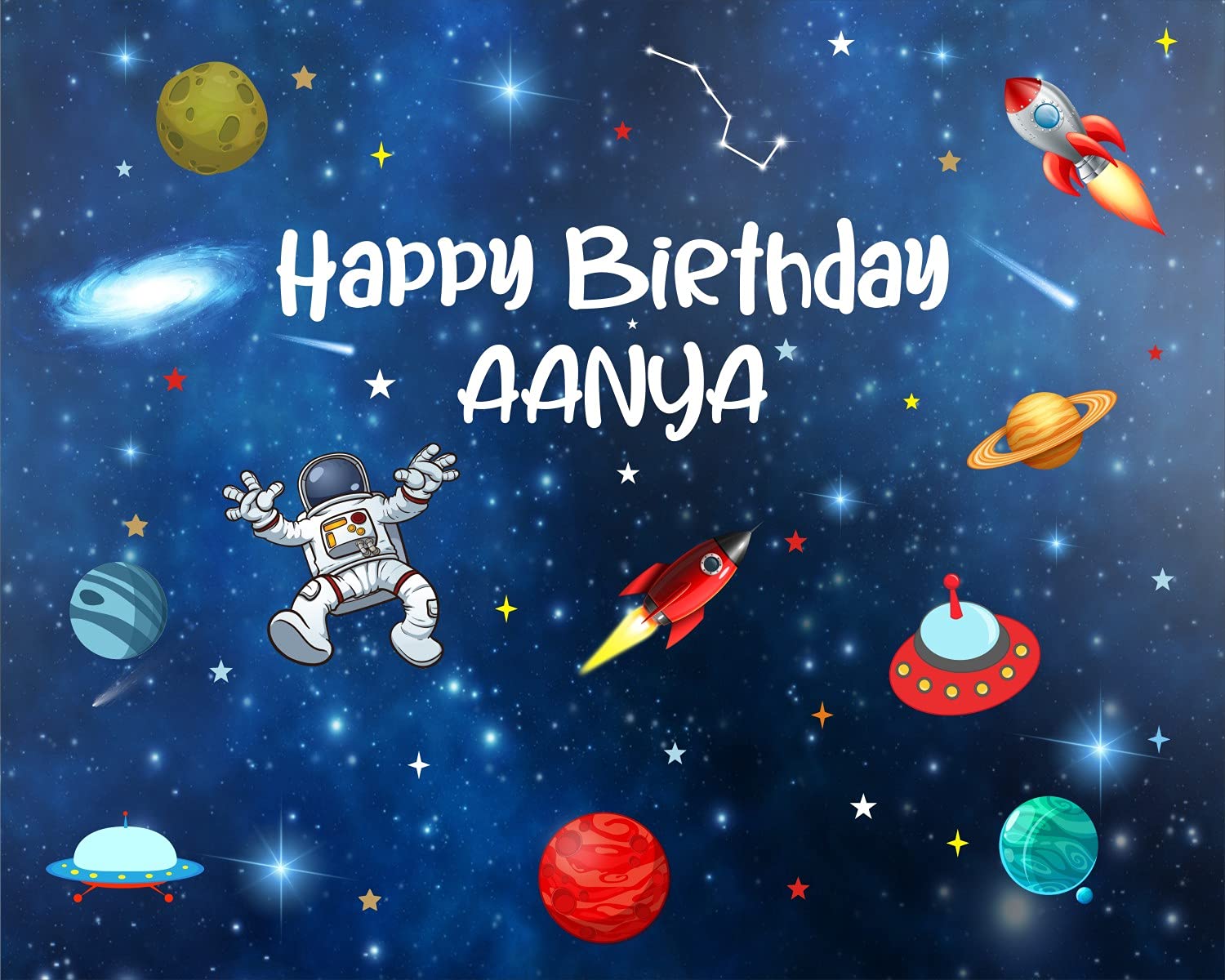 Express-O-Board Personalised Birthday Backdrop - Space Theme (5 Ft x 4 Ft)