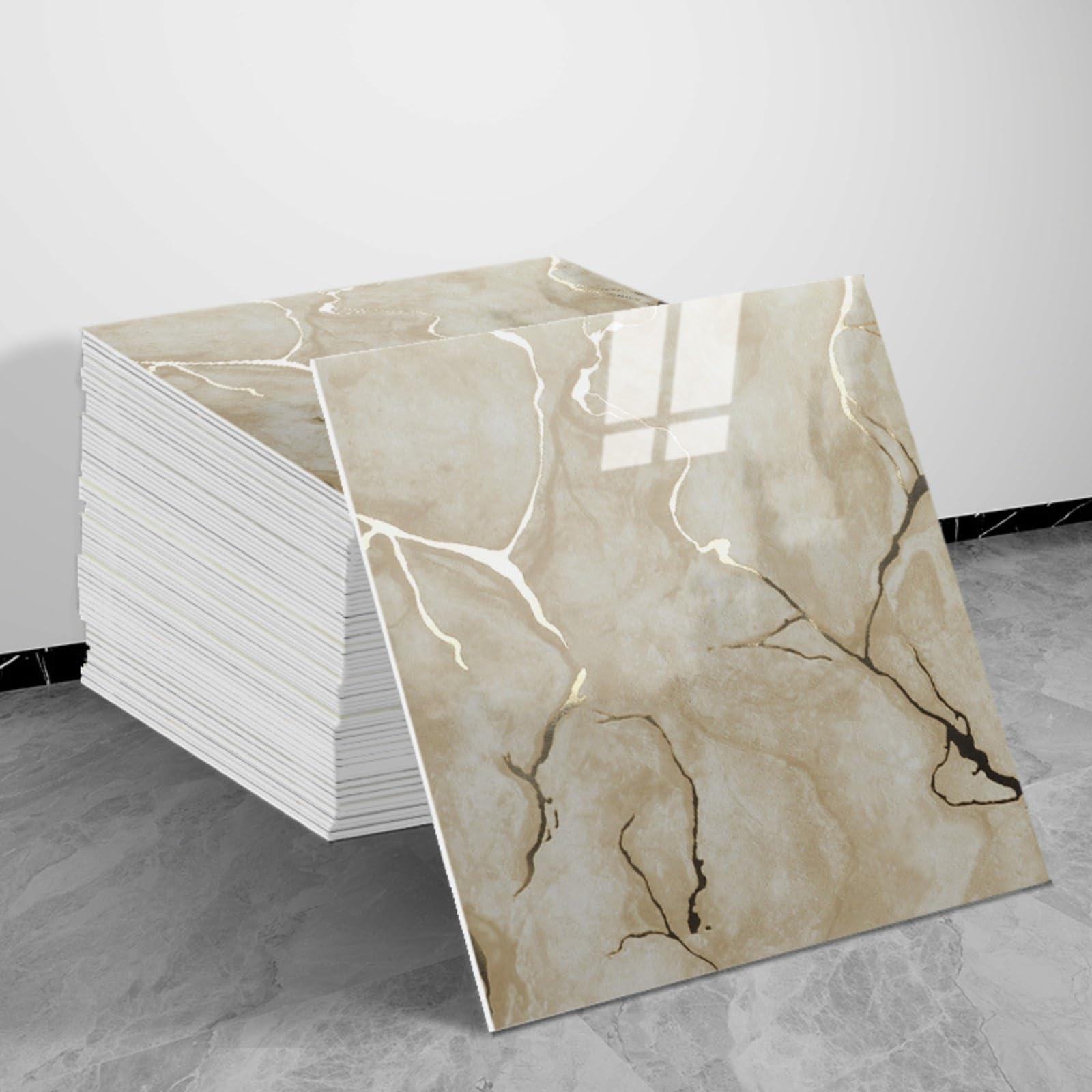 30x30cm Peel and Stick Marble Wall Tiles with Gold Veins, Glossy Waterproof PVC Backsplash for Kitchen Bathroom (20pcs-30x30cm,259)