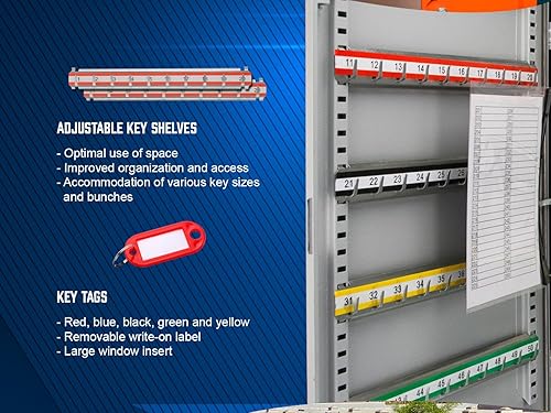 Miniatura 6 de Barska Gabinete para llaves de 600 posiciones, caja fuerte para llaves de montaje en pared con ganchos numerados, hoja de registro de índice,