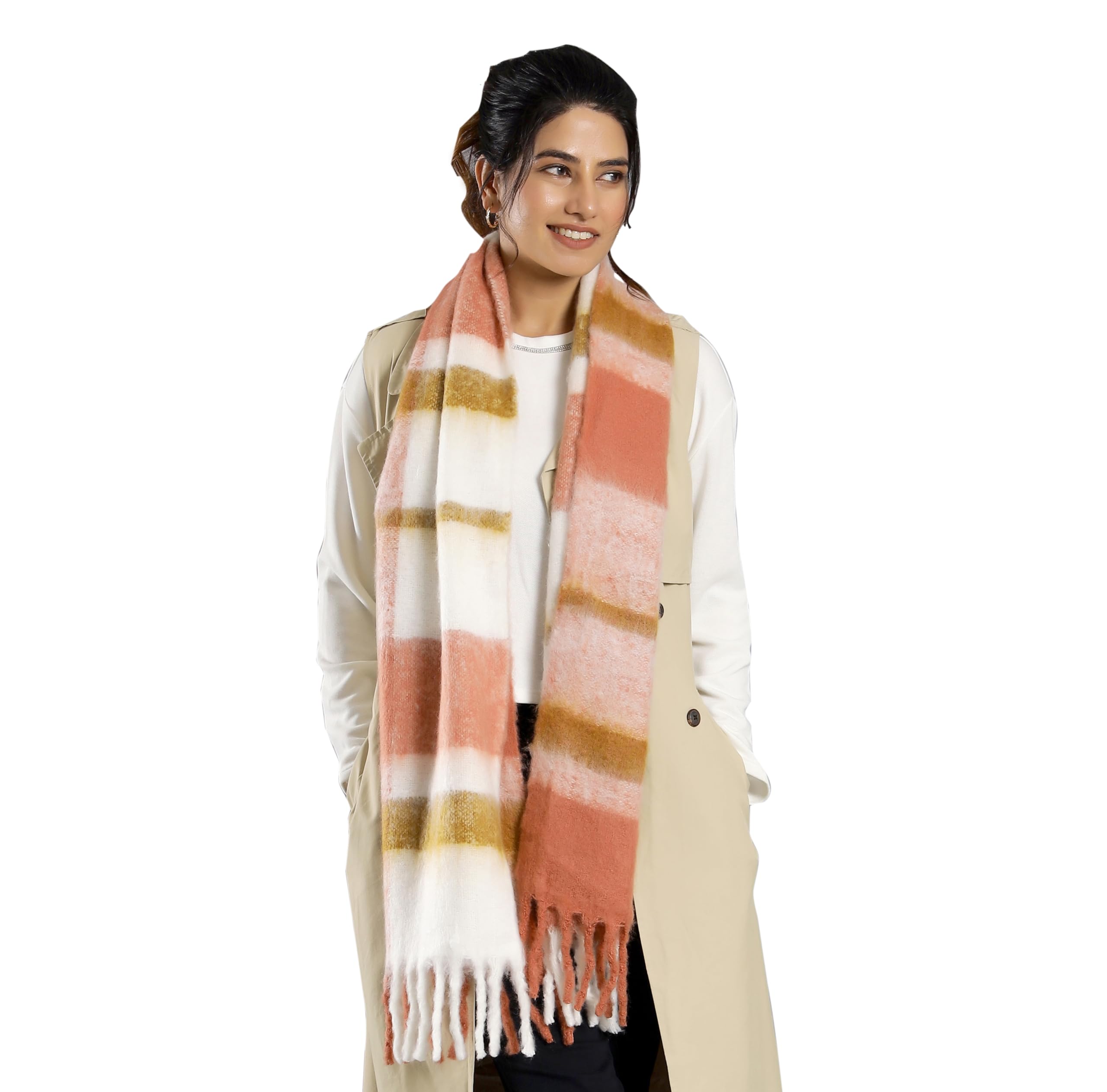 Women Reversible Acrylic Wool Scarf Winter Wear Muffler Designer Scarves 72"x14" Inch-image-22
