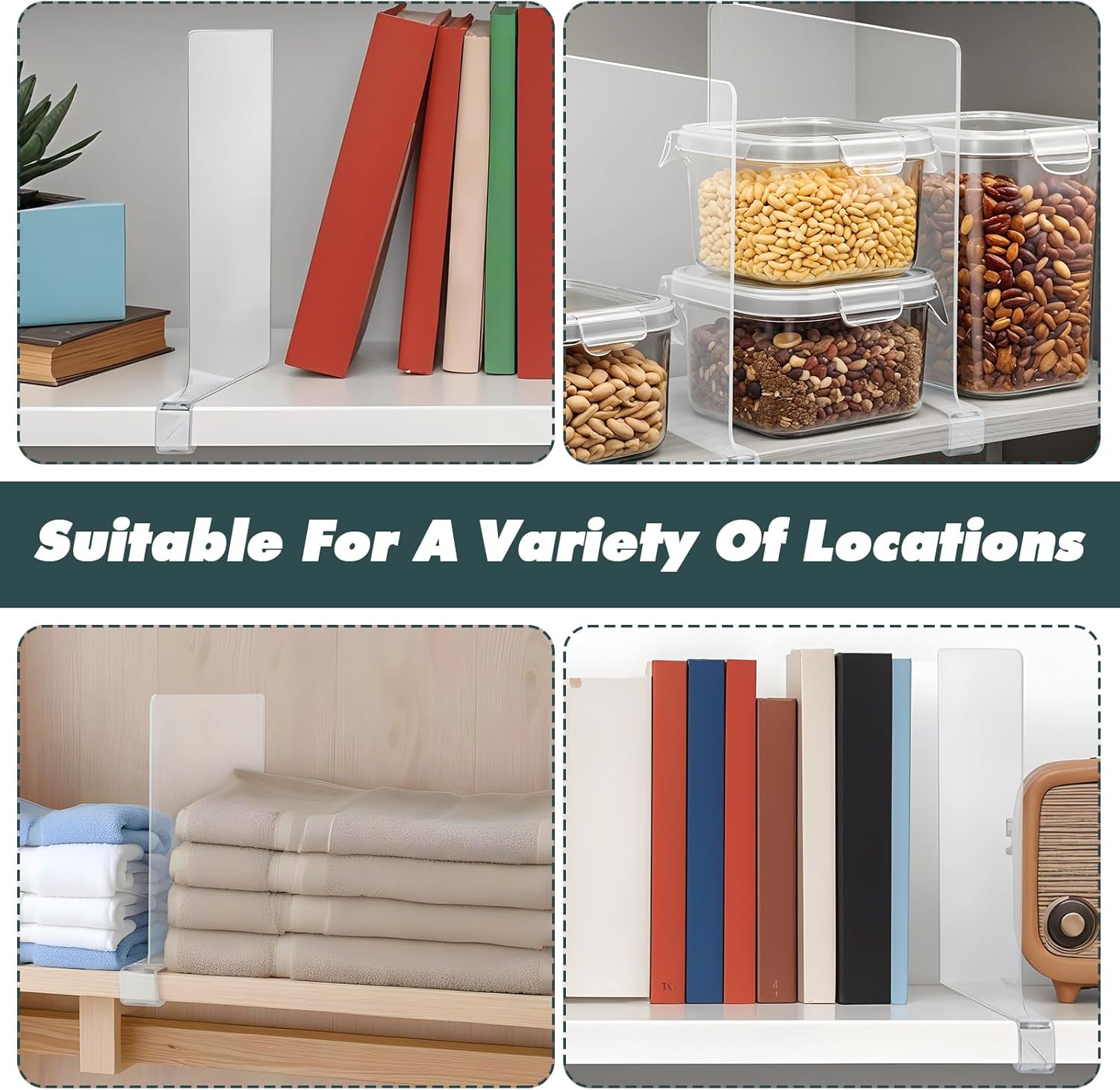 12 Pack Acrylic Shelf Dividers for Closet Organization, Clear Closet Shelf Divider Purse Dividers Organizer for Clothes Hats Handbags Books Shelves Divider Organizer in Bedroom Kitchen Office Bathroom