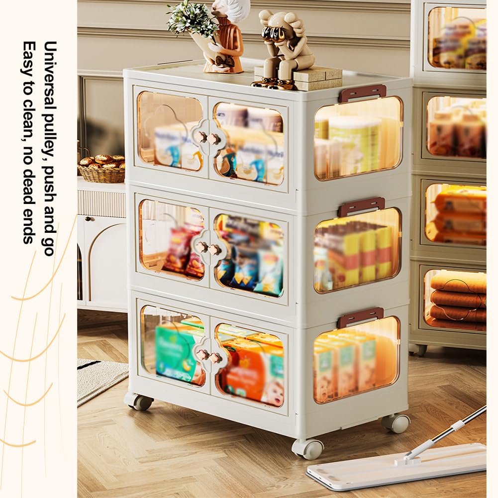 Cajas de almacenamiento con tapas, grandes cajas de almacenamiento de plástico transparente con puertas magnéticas y ruedas, organizadores de contenedores de almacenamiento apilables para dormitorio,