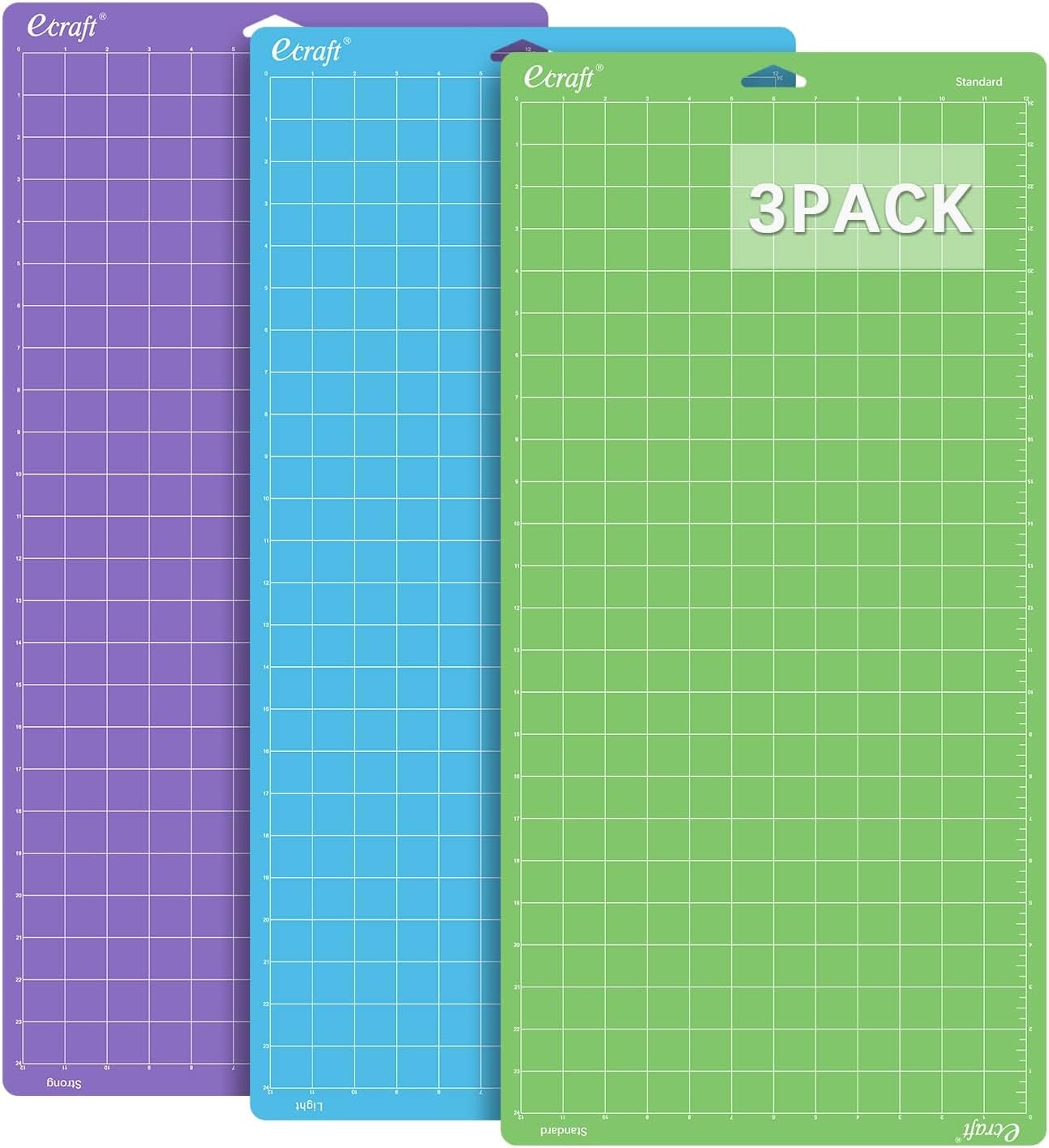 Ecraft Cutting Mat for Cricut Explore One/Air/Air 2 Maker（Strong,Standard,Light) 12X24inch (3 pack) Variety Adhesive Quilting Cut Mats Replacement for Crafts、Sewing and All Arts.