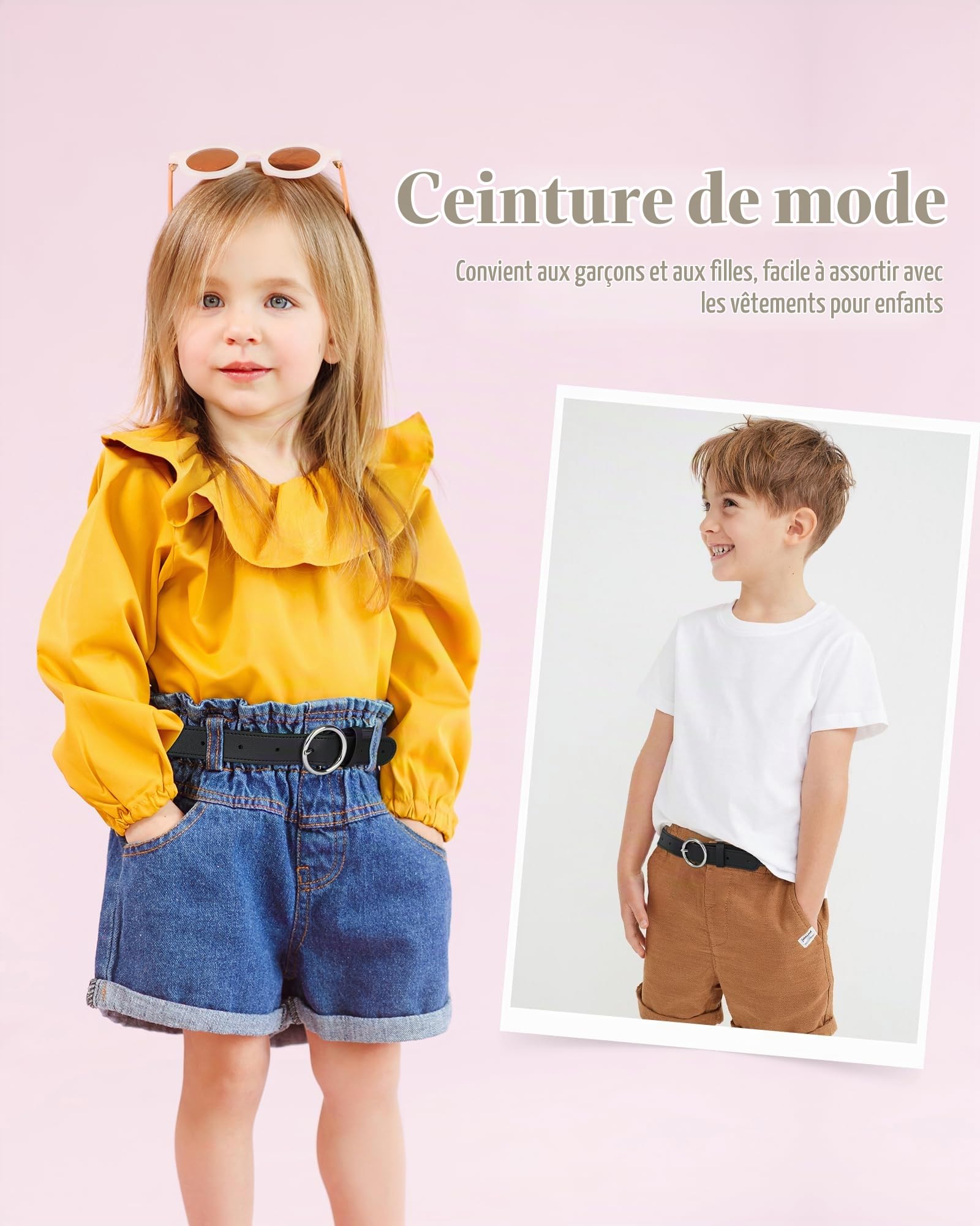Ceinture élastique en cuir pour enfants – Ceinture extensible pour 3 à 16 Filles et Garçons de 40,6 à 80 cm