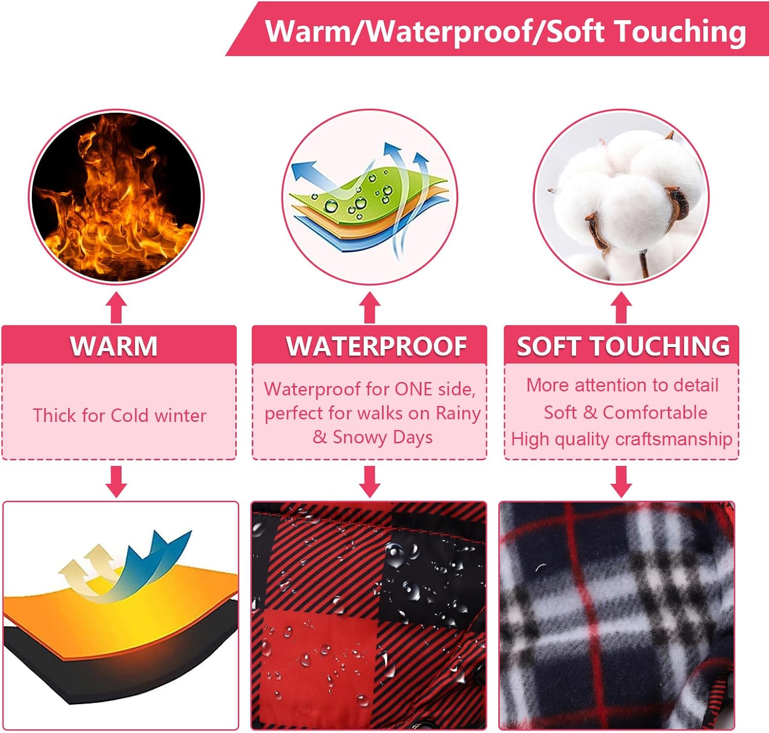 Dog Coat with Harness,Small Dog Winter Coat,Doggie Jackets with Built in Harness,Adjustable Warm Jacket for Medium Large Dogs,Pet Puppy Cold Weather Coats for Dogs Waterproof (PlaidRed, Small) - Image 3