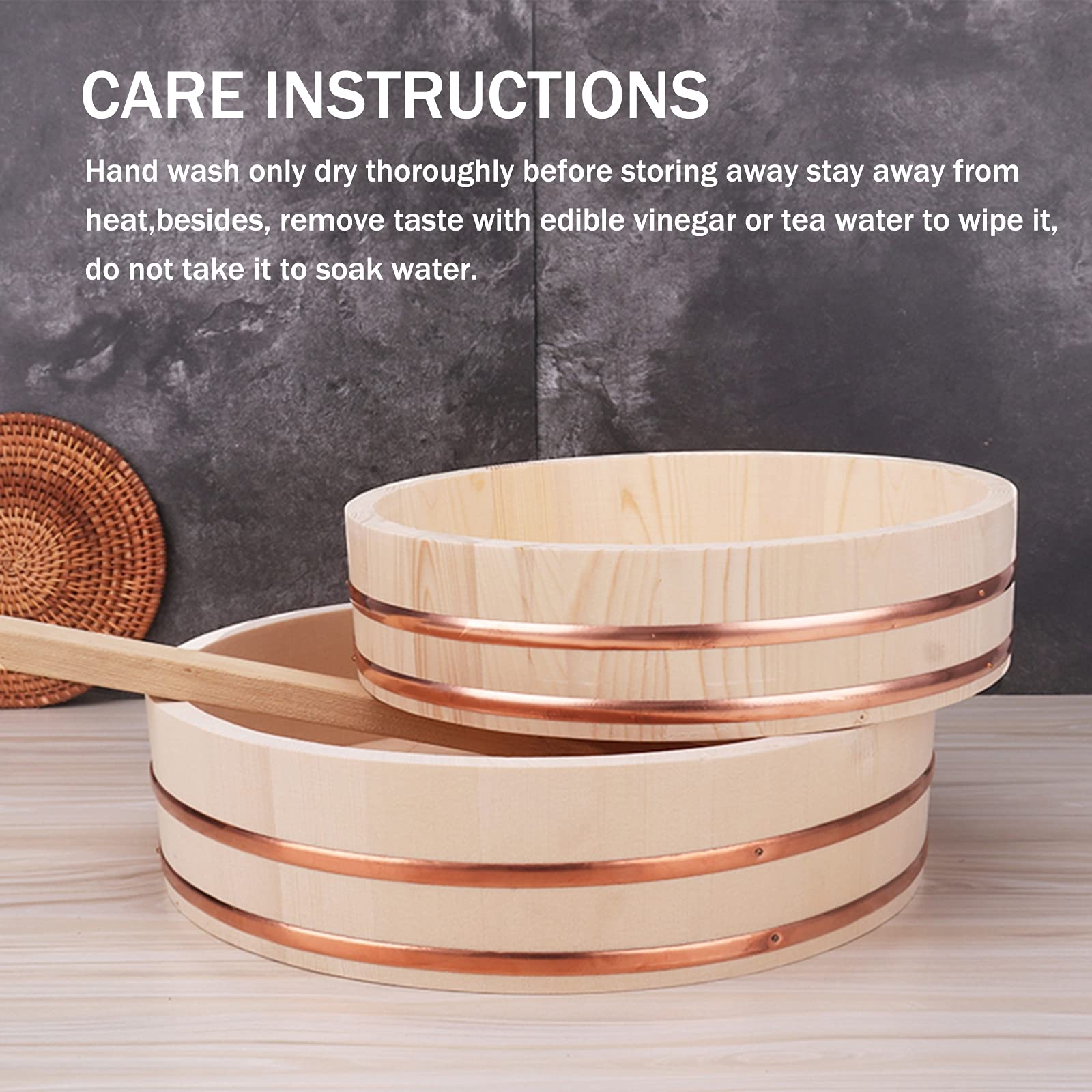 Bol mélangeur de riz à sushi en bois – Bac à riz japonais pour la préparation des sushis, 27 x 7,5 cm, parfait pour mélanger le riz à sushi et faire des plats à sushi