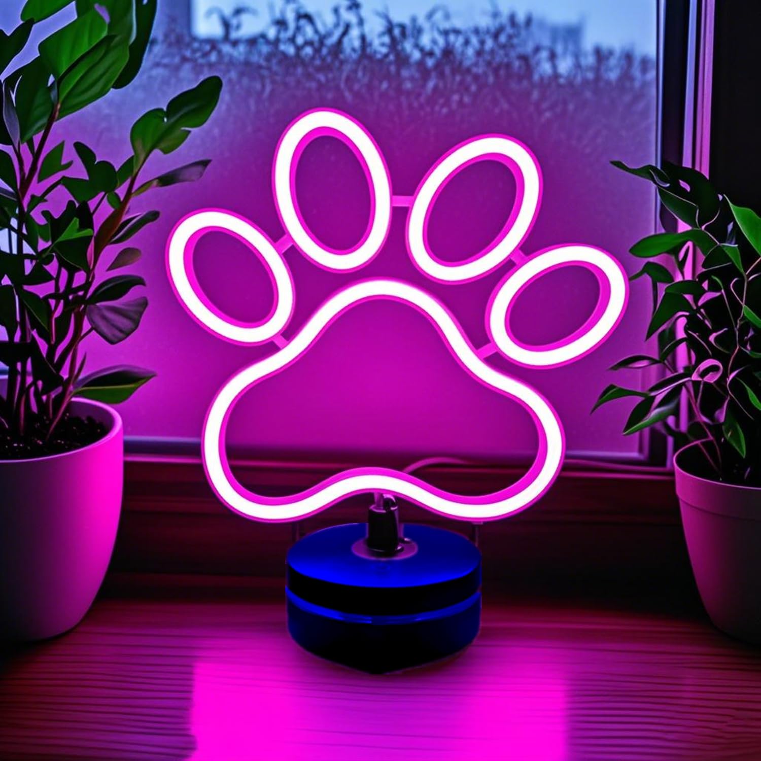 HFHungkeong Dog Paw Neon Sign Lamp with Standable Base and Touchable Switch, USB or 5 AA Battery Powered LED Custom Neon Dog Signs for Bedroom Wall and Room Decor, Man Cave Party, Birthday — image 1