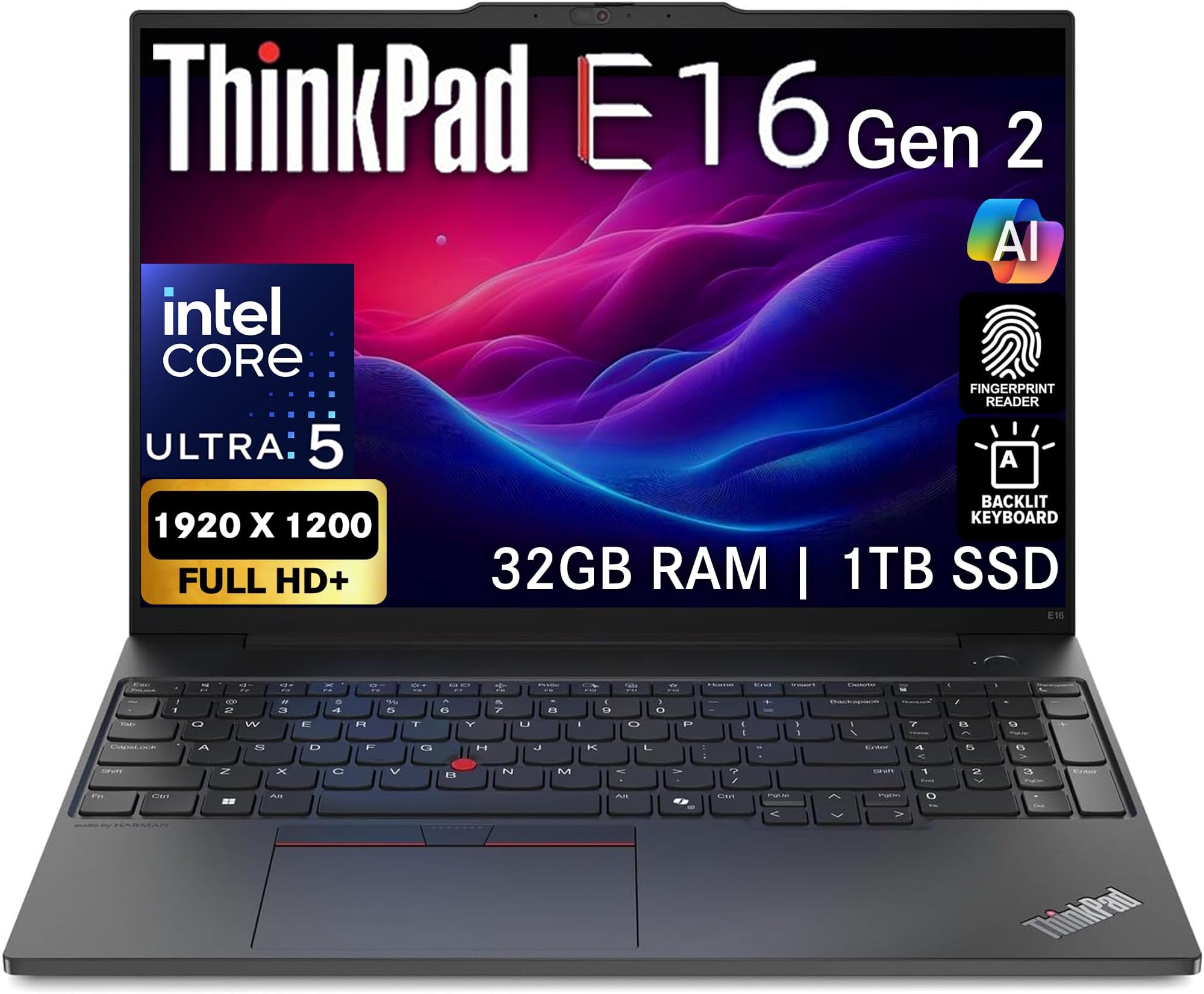 Oemgenuine Lenovo ThinkPad E16 Gen 2, WUXGA 16" Display, Intel Ultra 5-125U, 32GB DDR5 RAM, 1TB NVMe, FP, Backlit KB, WiFi 6E + BT, RJ-45, FHD Webcam, W11P, Business Laptop