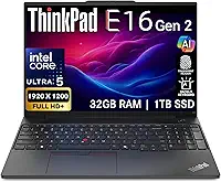 Oemgenuine Lenovo ThinkPad E16 Gen 2, tela WUXGA de 16 polegadas, Intel Ultra 5-125U, 32GB DDR5 RAM, 1TB NVMe, FP, KB retroiluminado, WiFi 6E + BT, RJ-45, Webcam FHD, W11P, laptop empresarial