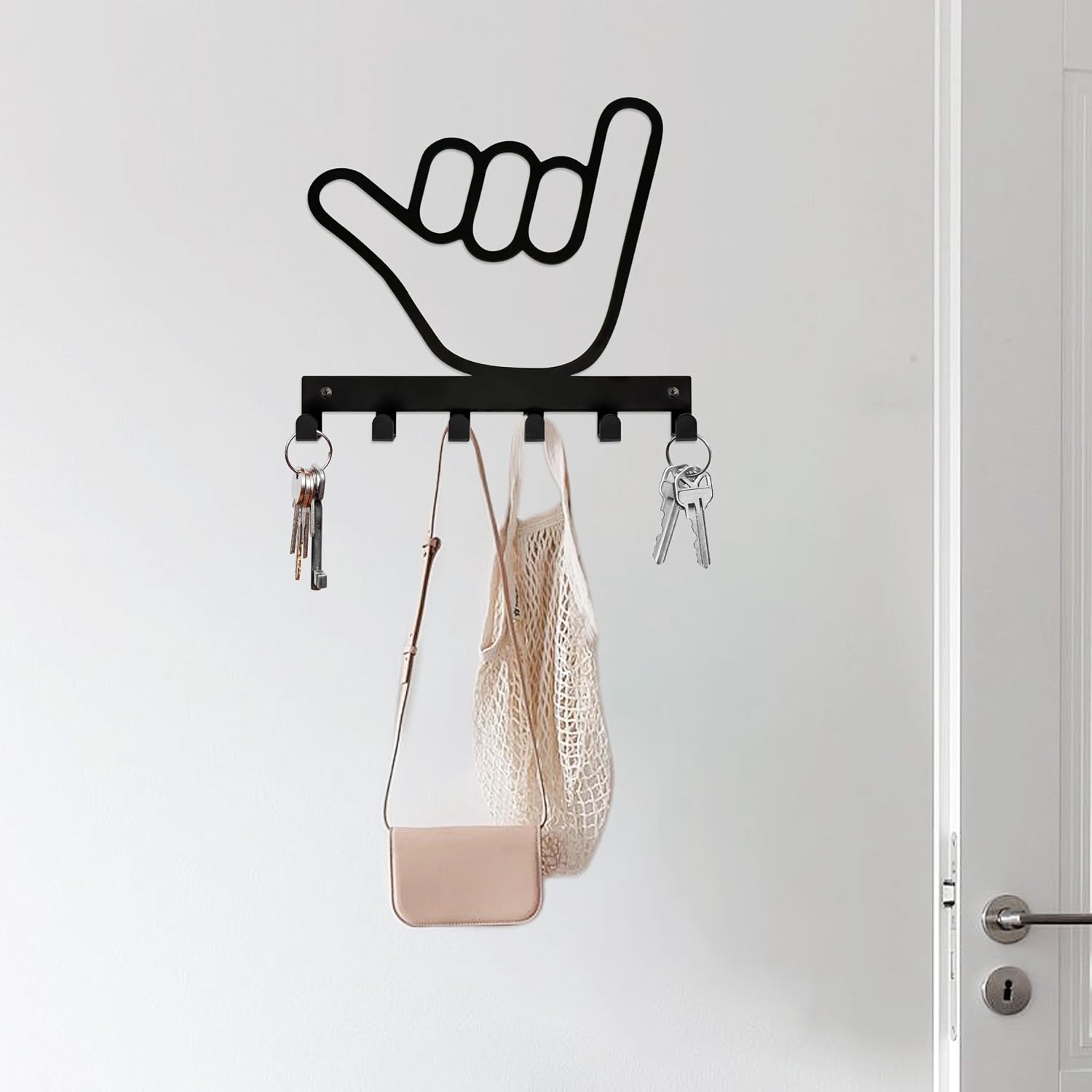 Metal Shaka Hand Key Hook Wall Decorative with 6 Hooks