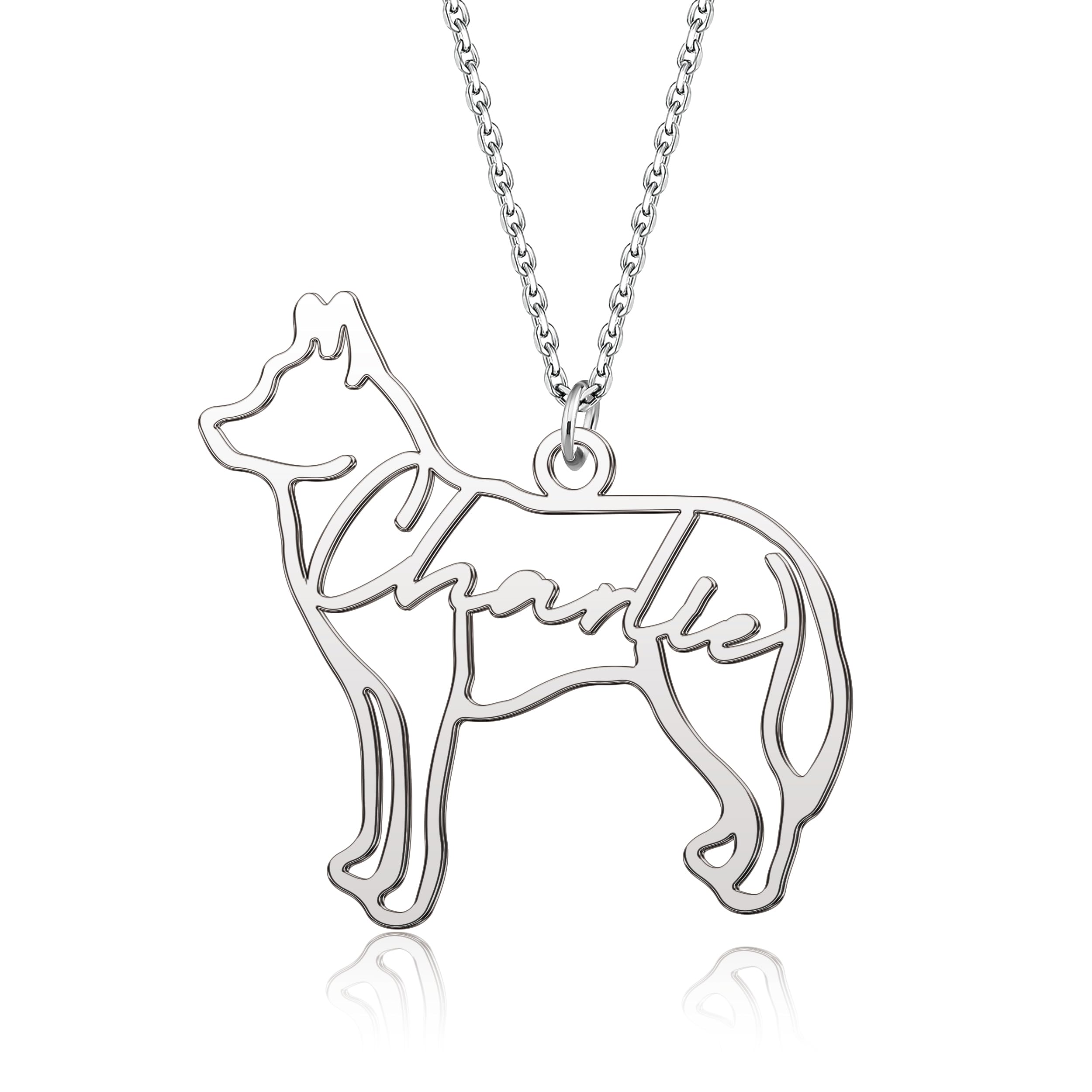 Personalized Husky Dog Memorial Necklace Pet Dog Name Necklace Custom Dog Breed Silhouette Necklace Pet Loss Dog Pet Pendant With Name Remembrance Memorial Jewelry Gift For Her